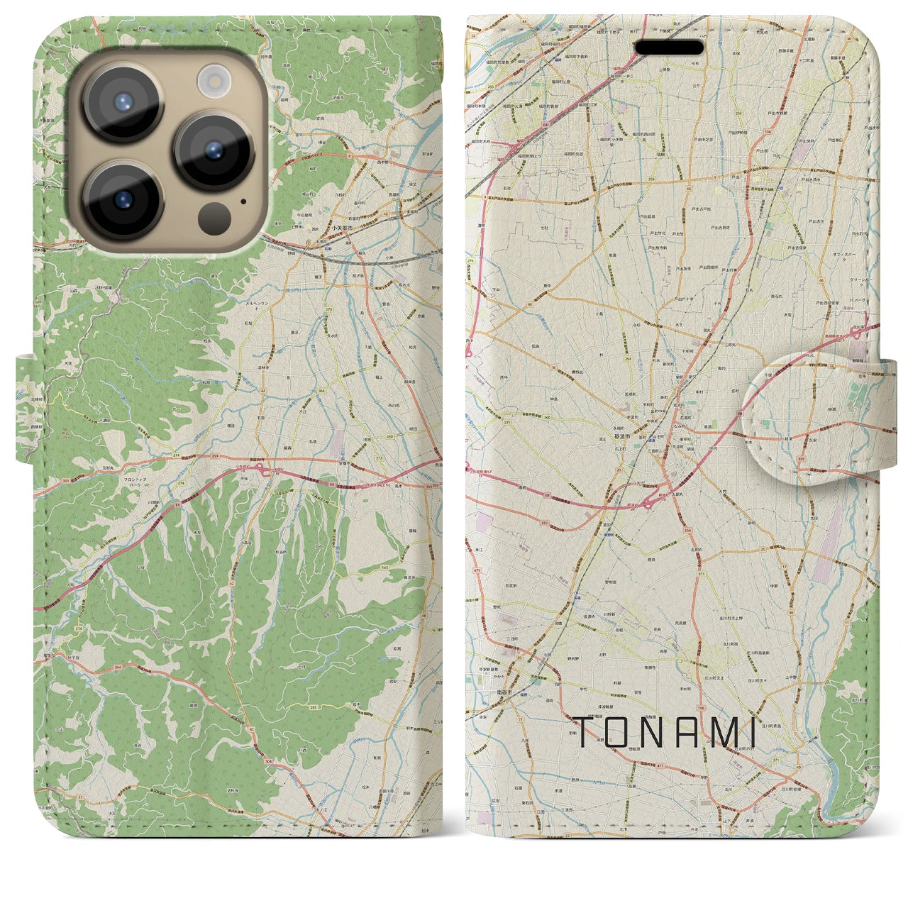 【砺波(富山県)】地図柄iPhoneケース(手帳タイプ)ナチュラル・iPhone 14 Pro Max 用