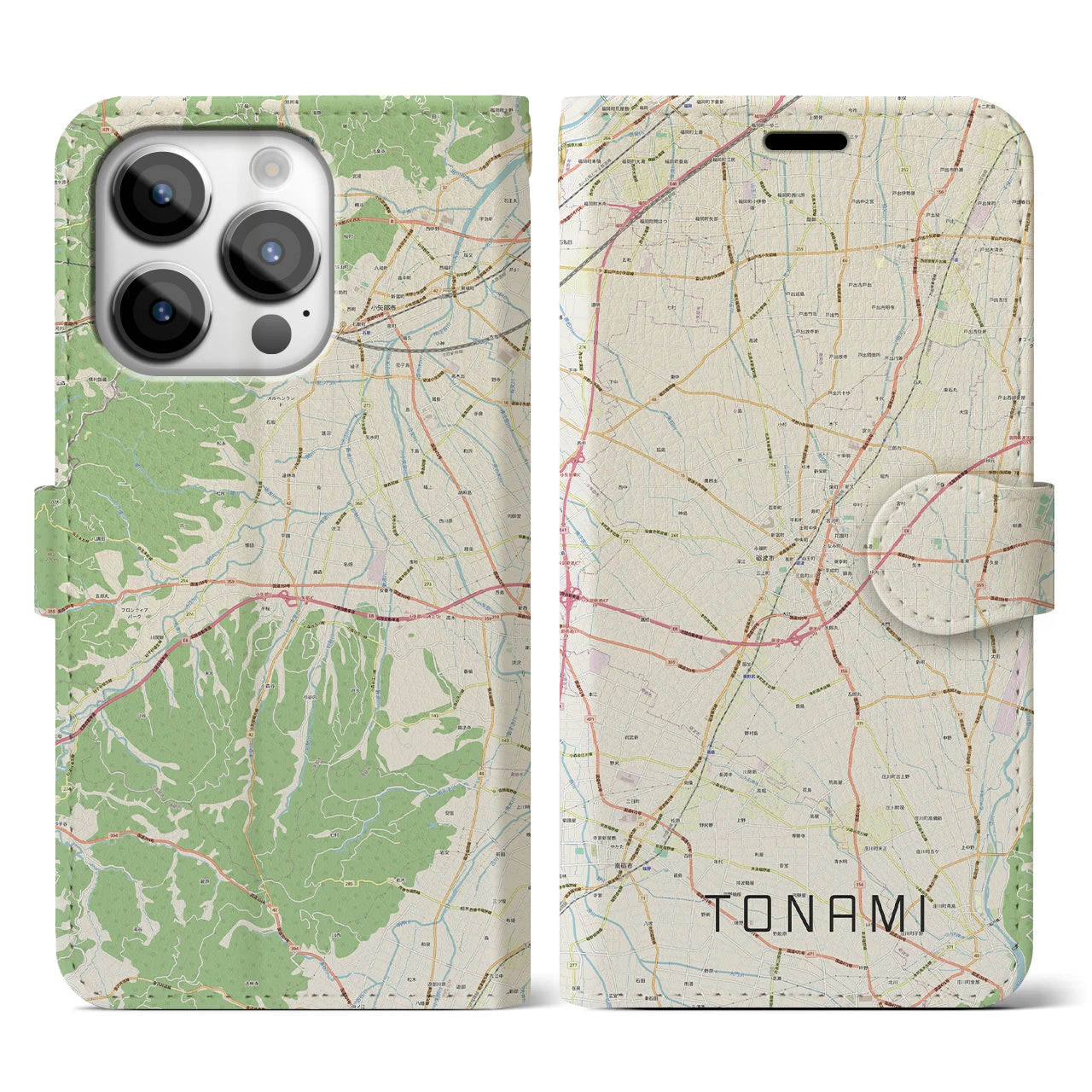 【砺波(富山県)】地図柄iPhoneケース(手帳タイプ)ナチュラル・iPhone 14 Pro 用