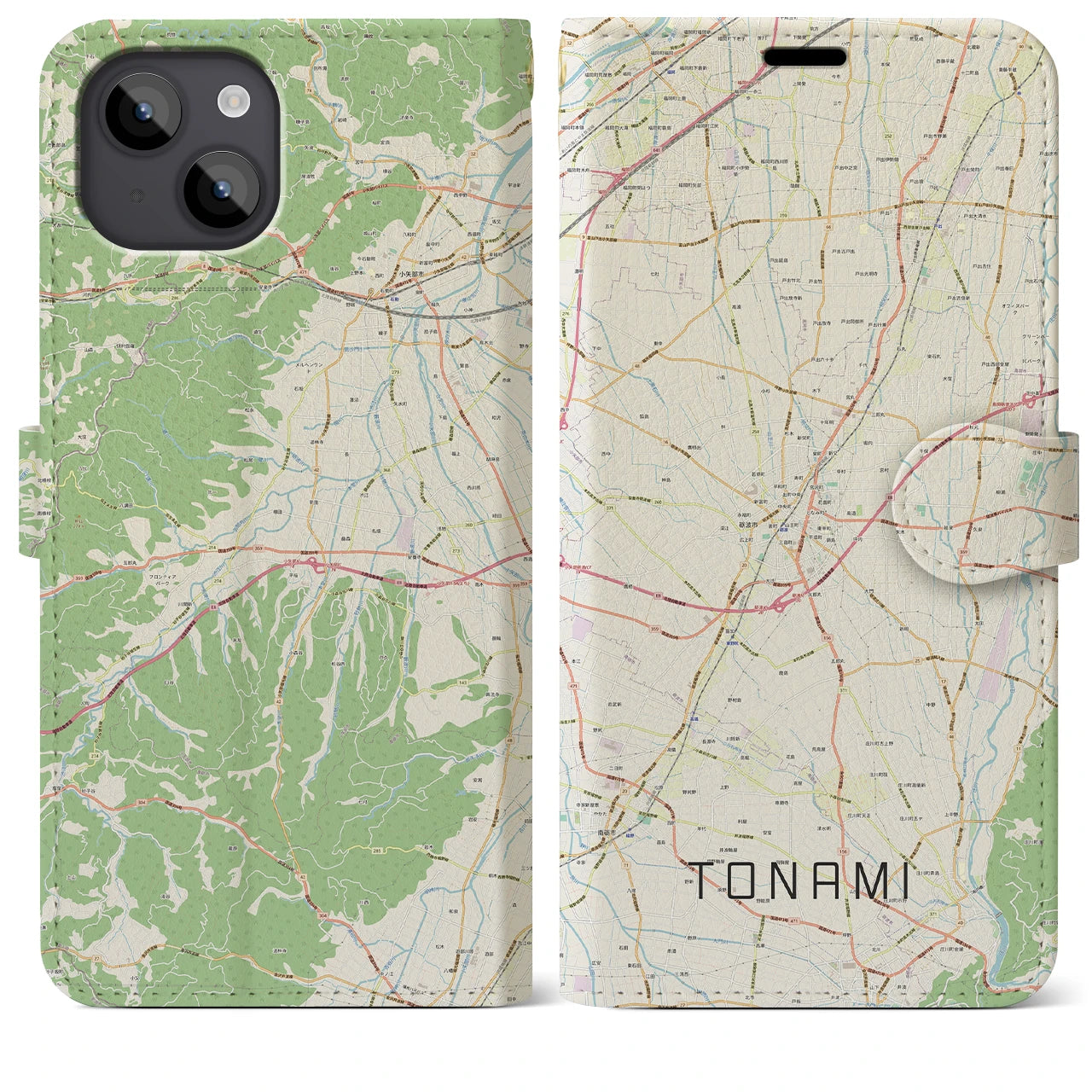 【砺波(富山県)】地図柄iPhoneケース(手帳タイプ)ナチュラル・iPhone 14 Plus 用