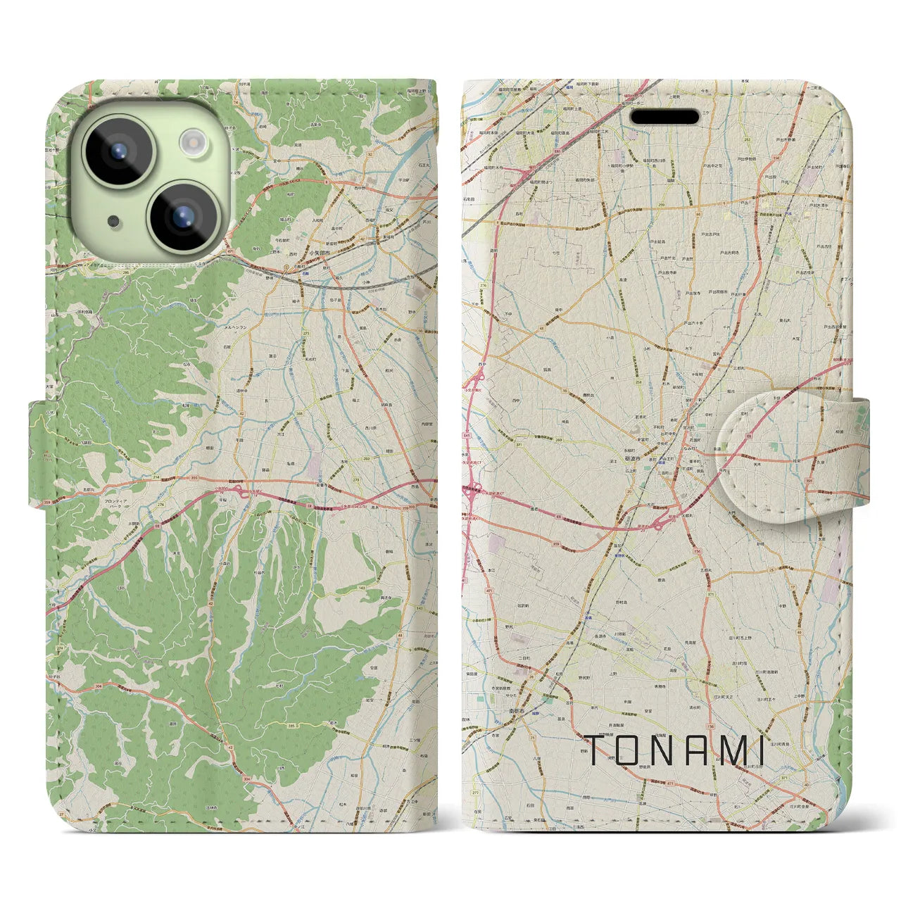 【砺波(富山県)】地図柄iPhoneケース(手帳タイプ)ナチュラル・iPhone 15 用