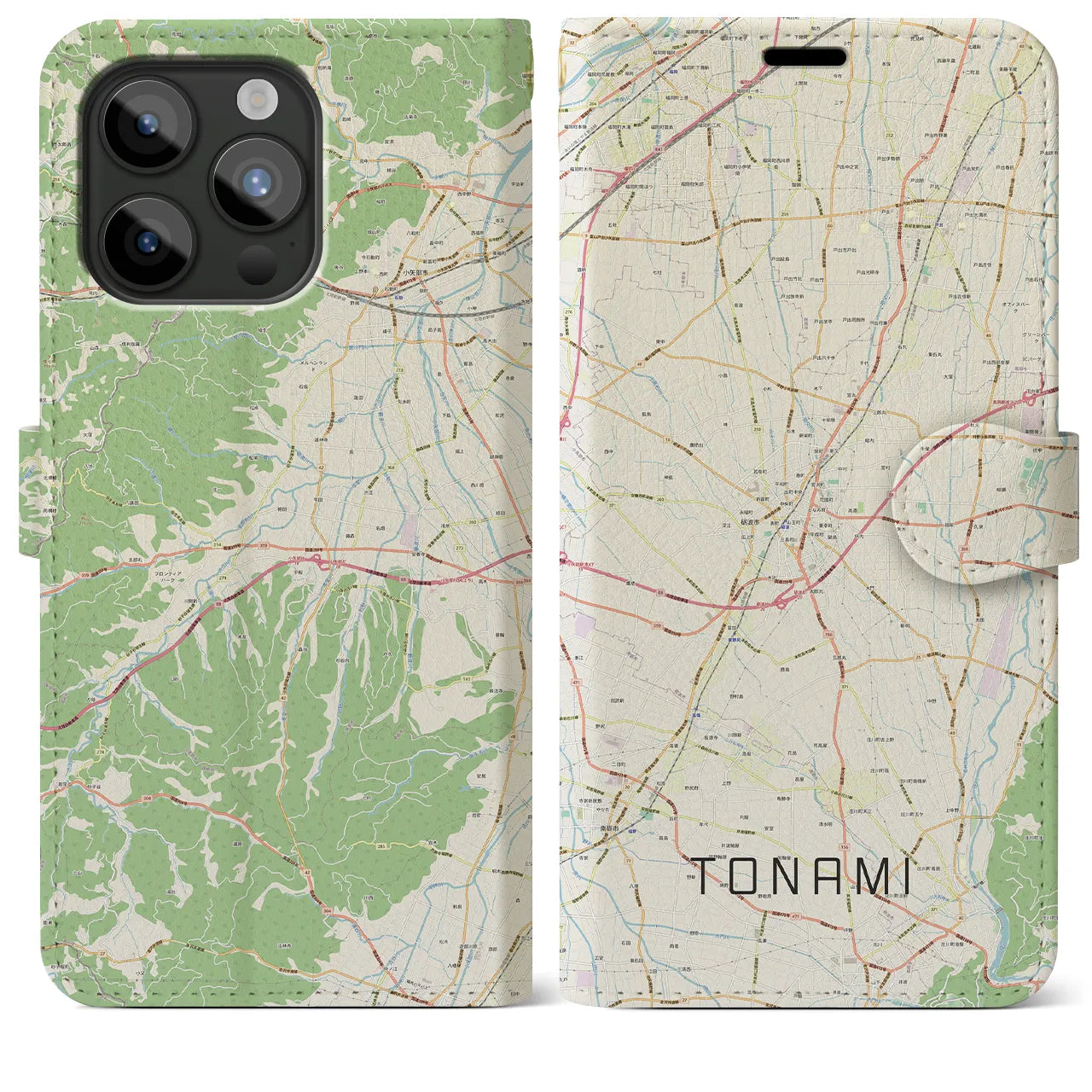 【砺波(富山県)】地図柄iPhoneケース(手帳タイプ)ナチュラル・iPhone 15 Pro Max 用