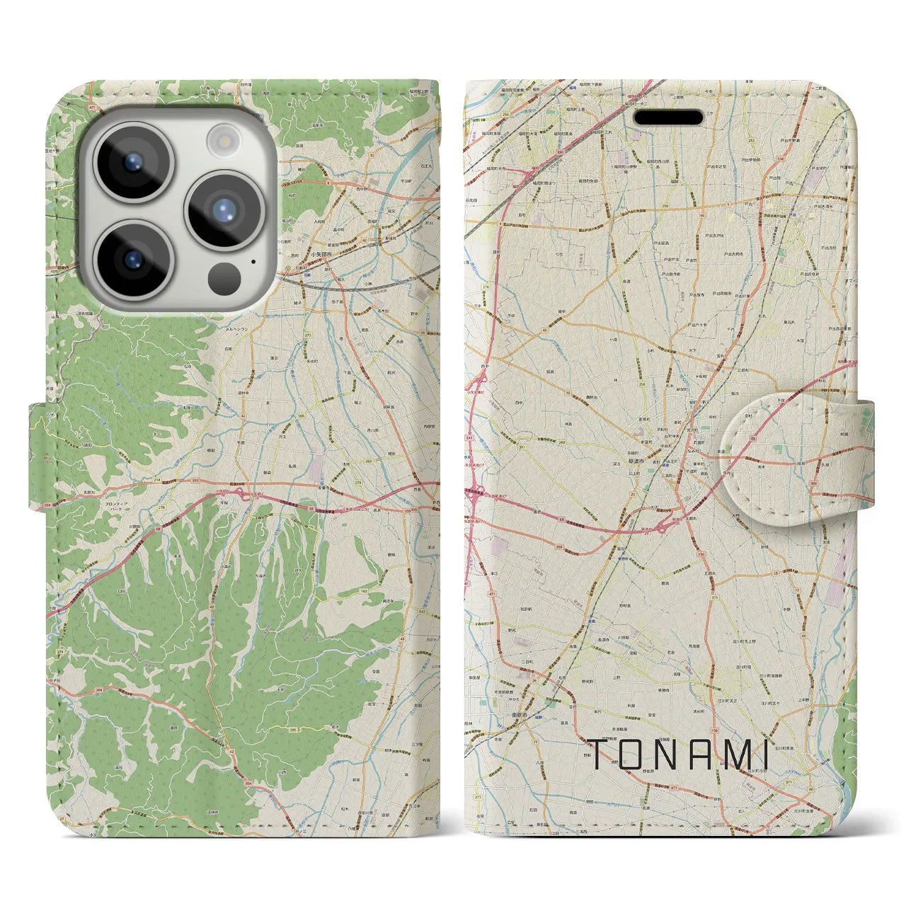 【砺波(富山県)】地図柄iPhoneケース(手帳タイプ)ナチュラル・iPhone 15 Pro 用