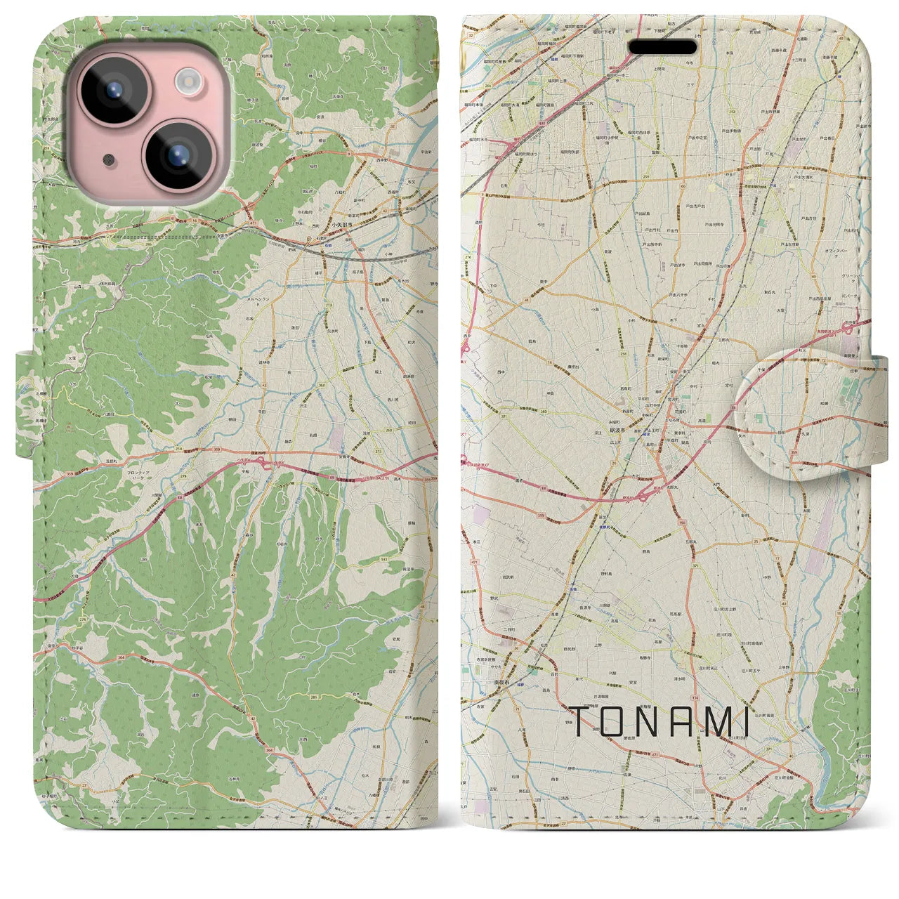 【砺波(富山県)】地図柄iPhoneケース(手帳タイプ)ナチュラル・iPhone 15 Plus 用