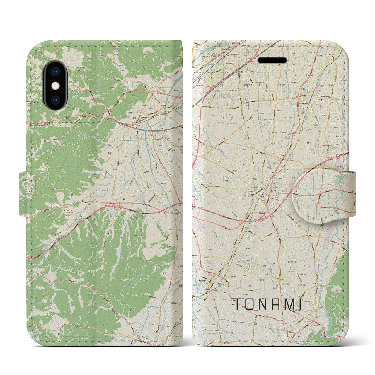 【砺波(富山県)】地図柄iPhoneケース(手帳タイプ)ナチュラル・iPhone XS / X 用