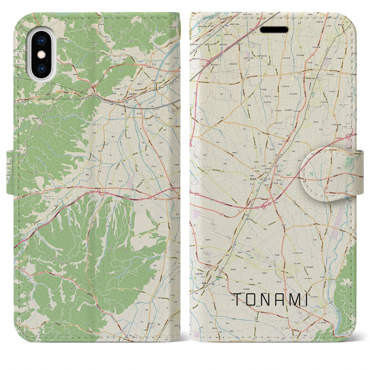 【砺波(富山県)】地図柄iPhoneケース(手帳タイプ)ナチュラル・iPhone XS Max 用