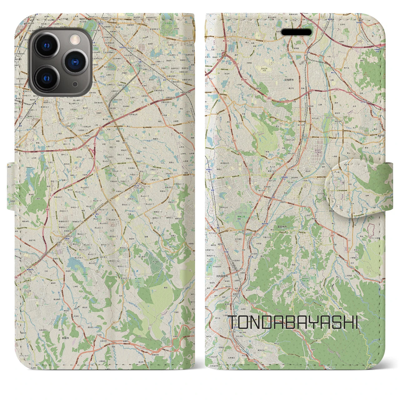 【富田林(大阪府)】地図柄iPhoneケース(手帳タイプ)ナチュラル・iPhone 11 Pro Max 用