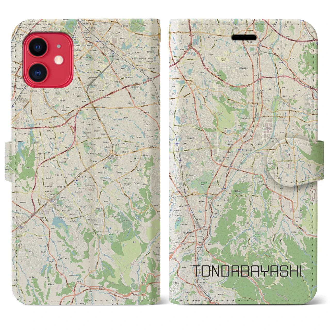 【富田林(大阪府)】地図柄iPhoneケース(手帳タイプ)ナチュラル・iPhone 11 用