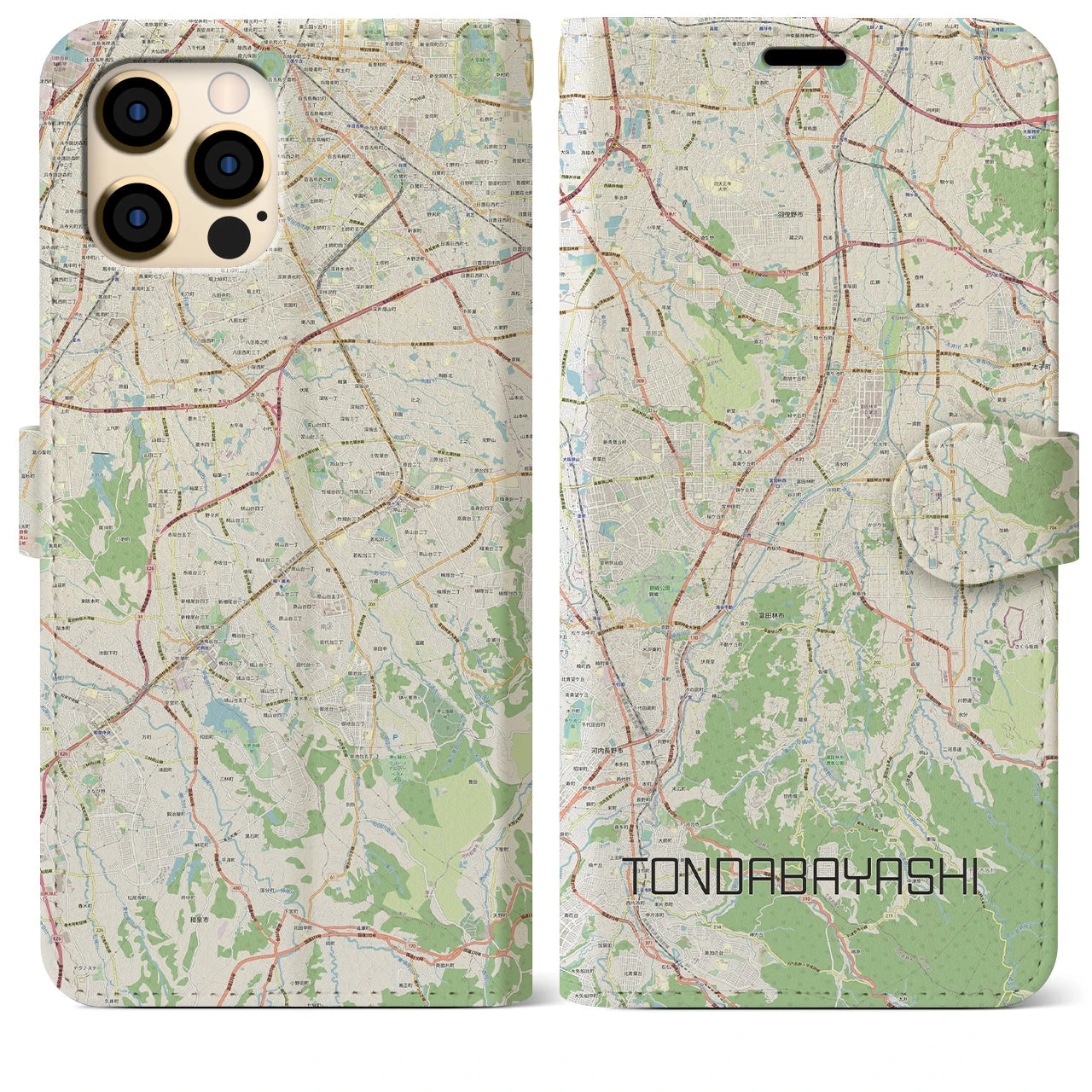 【富田林(大阪府)】地図柄iPhoneケース(手帳タイプ)ナチュラル・iPhone 12 Pro Max 用