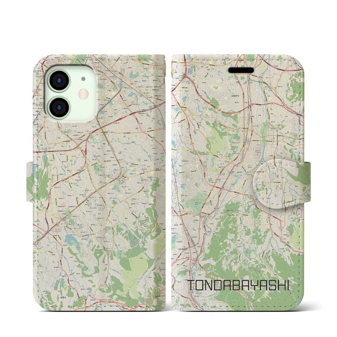【富田林(大阪府)】地図柄iPhoneケース(手帳タイプ)ナチュラル・iPhone 12 mini 用
