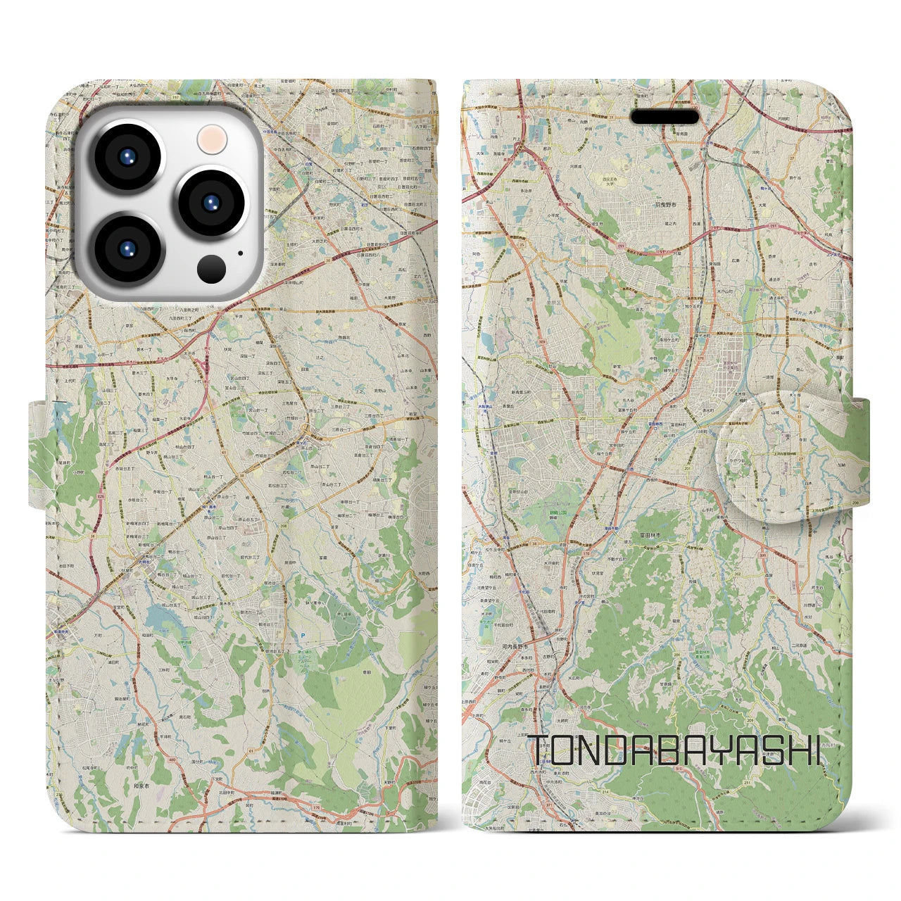 【富田林(大阪府)】地図柄iPhoneケース(手帳タイプ)ナチュラル・iPhone 13 Pro 用