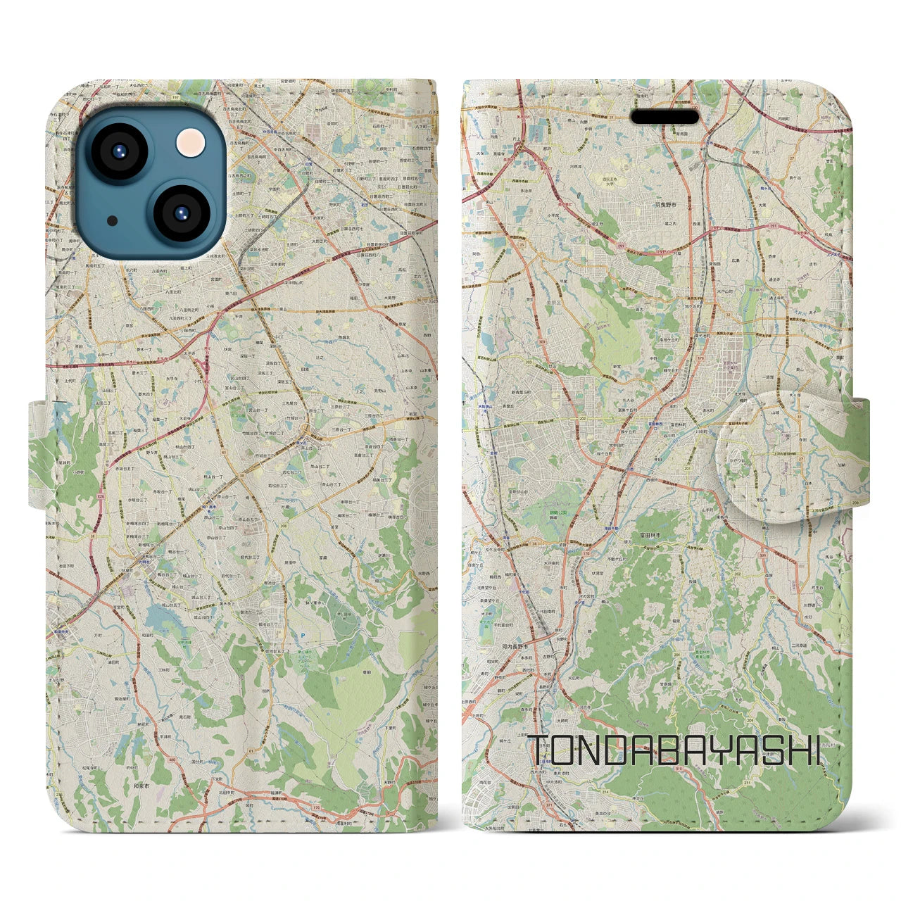 【富田林(大阪府)】地図柄iPhoneケース(手帳タイプ)ナチュラル・iPhone 13 用
