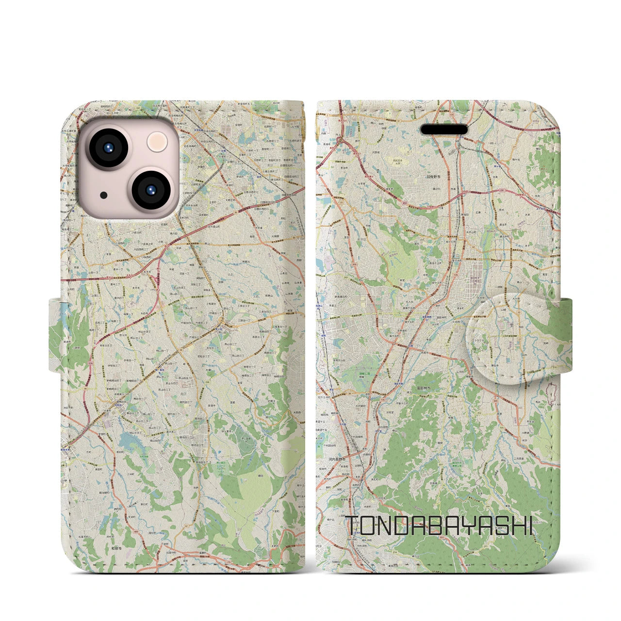 【富田林(大阪府)】地図柄iPhoneケース(手帳タイプ)ナチュラル・iPhone 13 mini 用