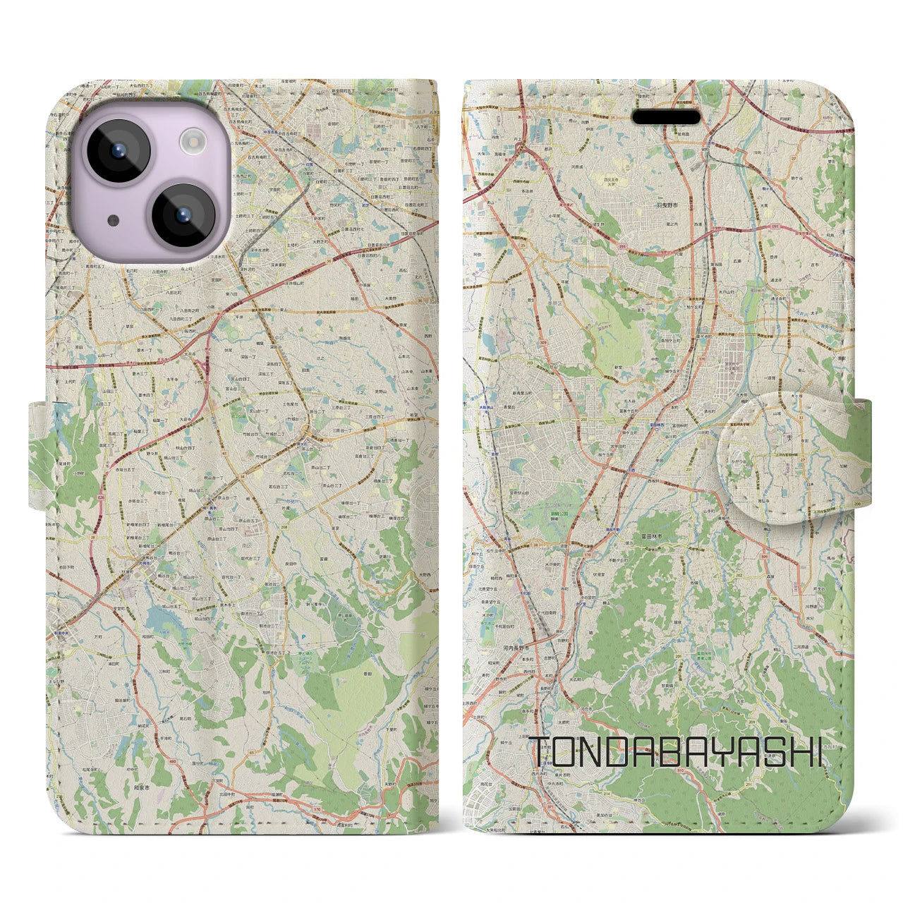 【富田林(大阪府)】地図柄iPhoneケース(手帳タイプ)ナチュラル・iPhone 14 用