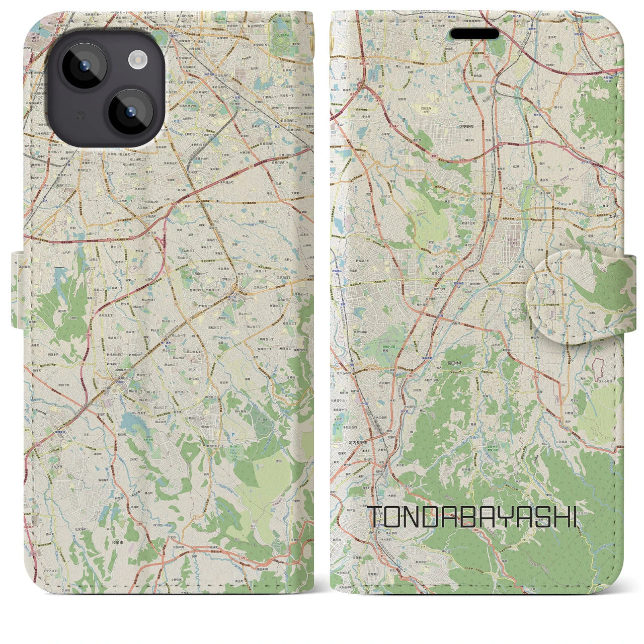 【富田林(大阪府)】地図柄iPhoneケース(手帳タイプ)ナチュラル・iPhone 14 Plus 用