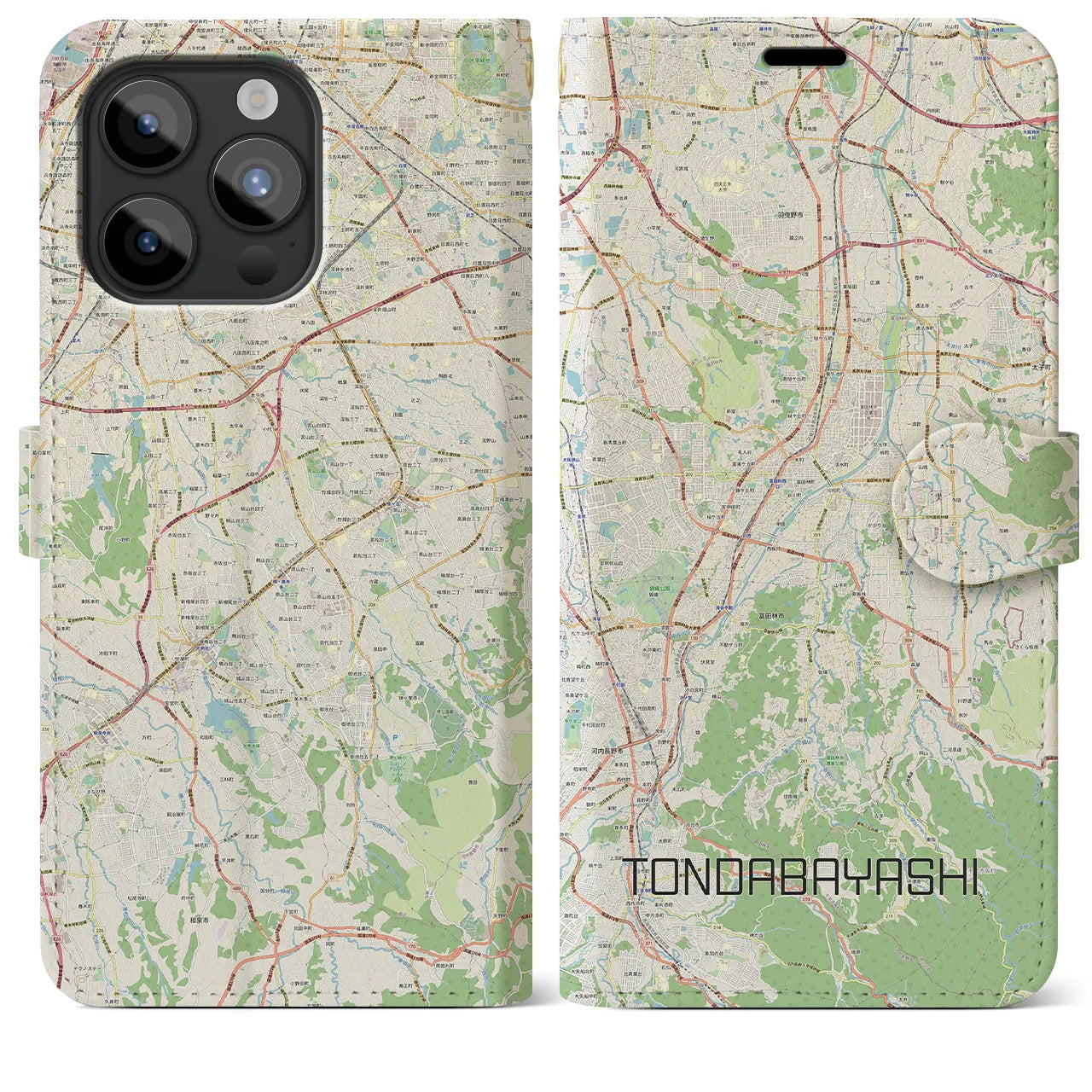 【富田林(大阪府)】地図柄iPhoneケース(手帳タイプ)ナチュラル・iPhone 15 Pro Max 用