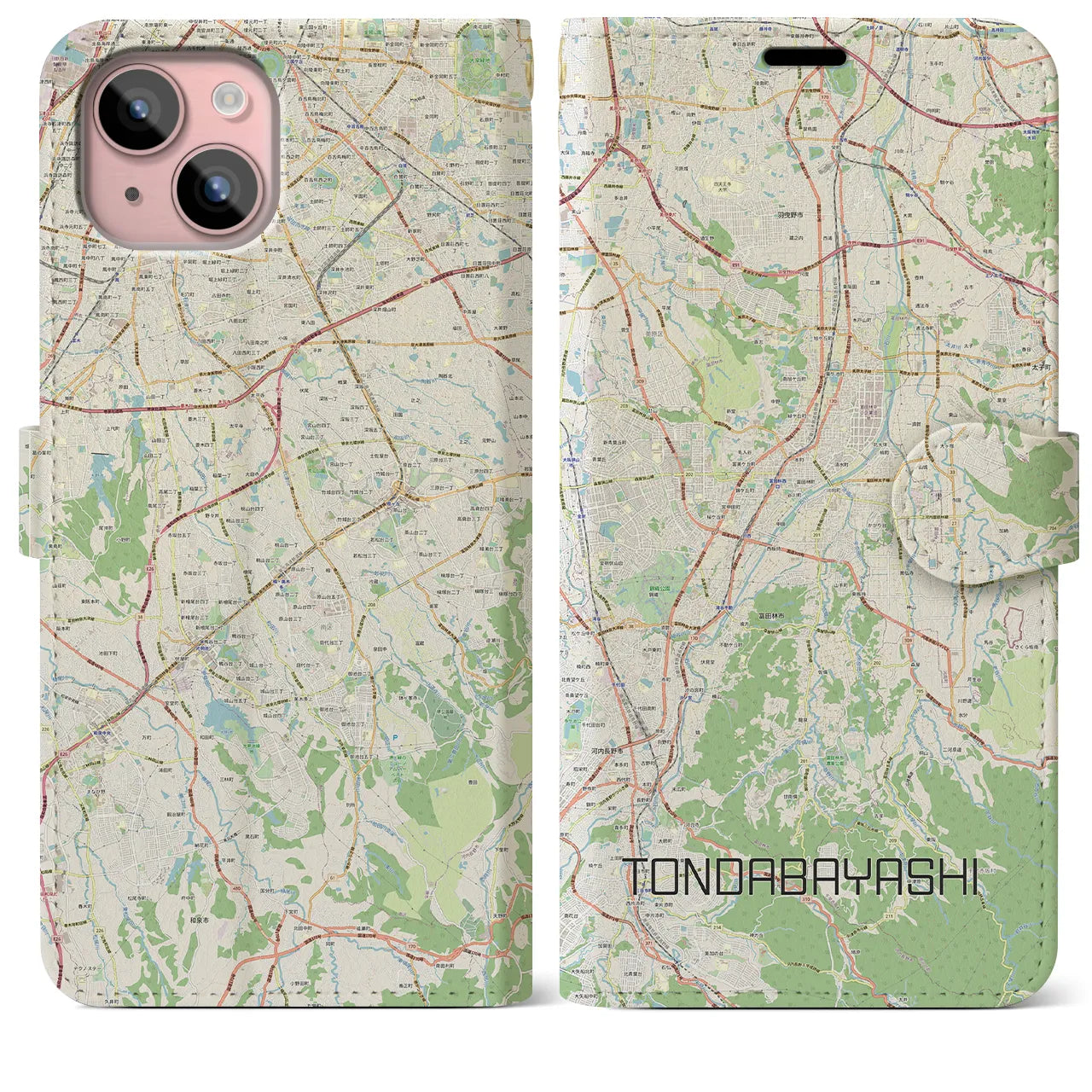 【富田林(大阪府)】地図柄iPhoneケース(手帳タイプ)ナチュラル・iPhone 15 Plus 用