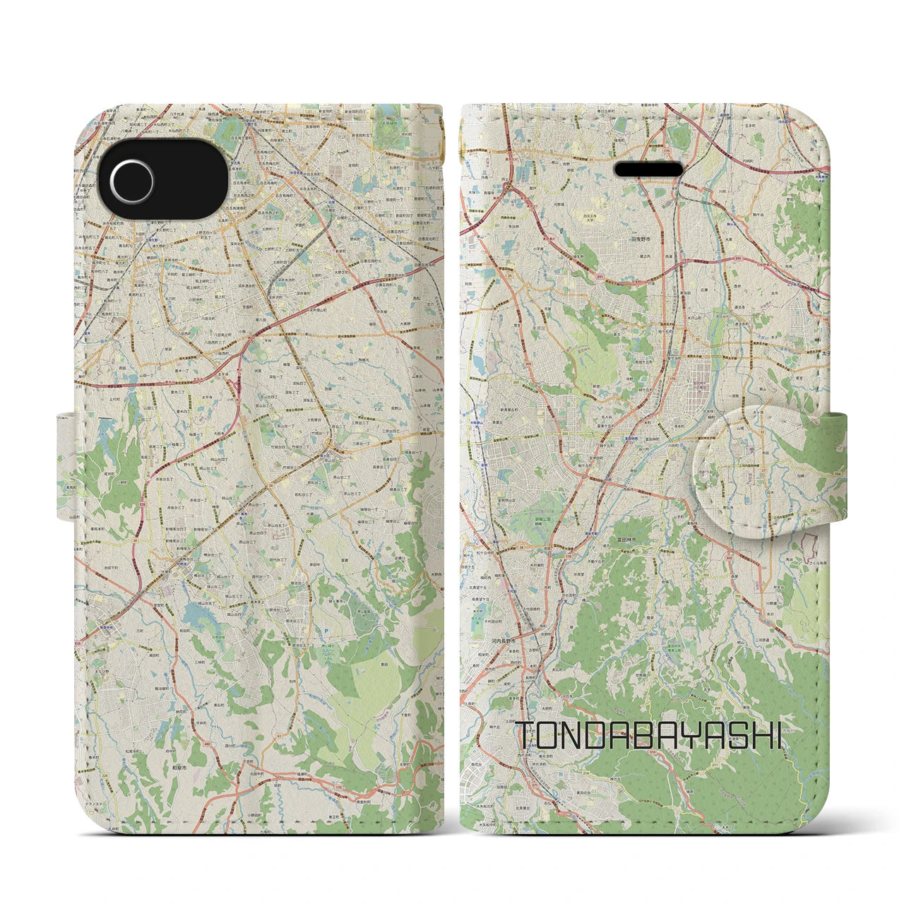 【富田林(大阪府)】地図柄iPhoneケース(手帳タイプ)ナチュラル・iPhone SE(第3 / 第2世代) / 8 / 7 / 6s / 6 用