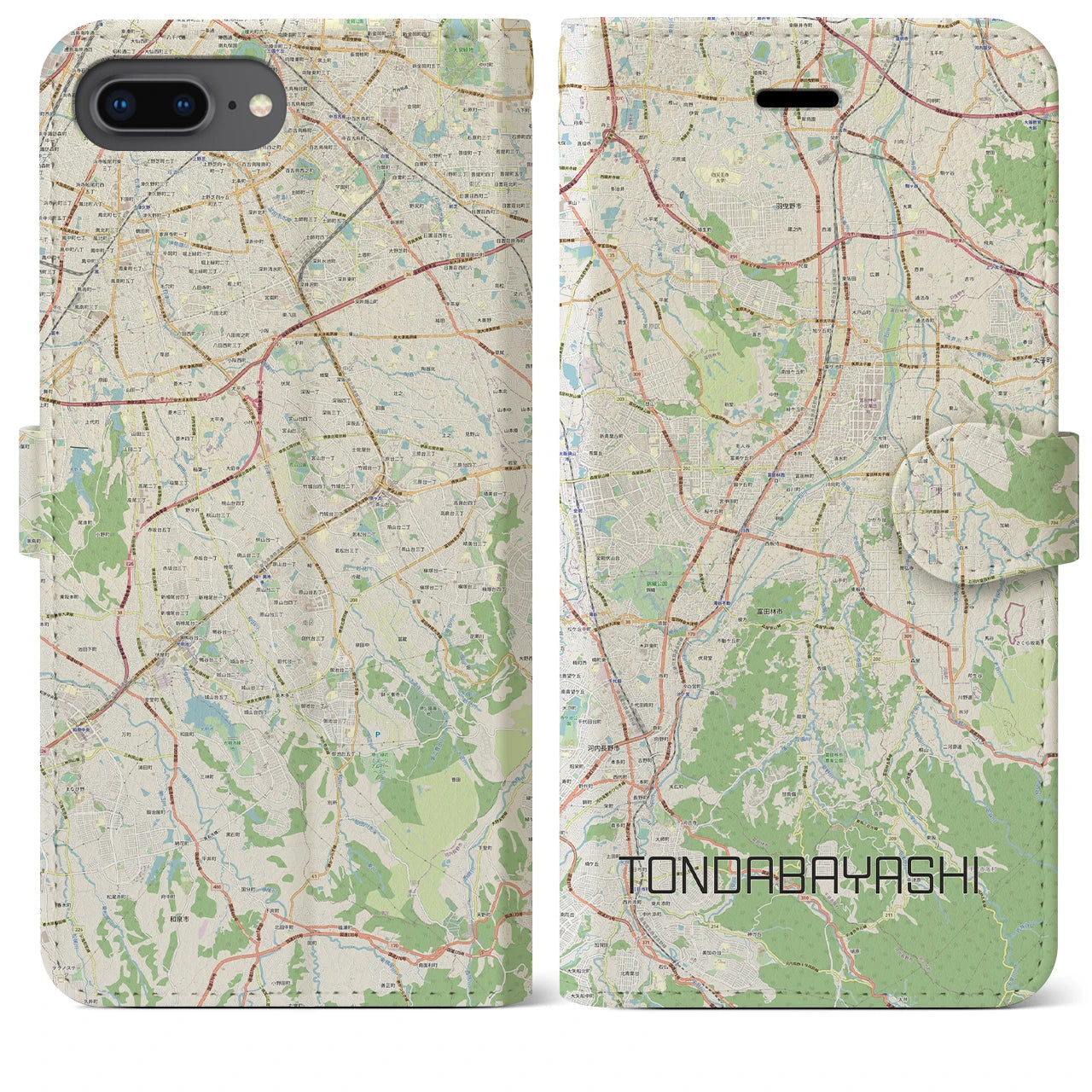 【富田林(大阪府)】地図柄iPhoneケース(手帳タイプ)ナチュラル・iPhone 8Plus /7Plus / 6sPlus / 6Plus 用