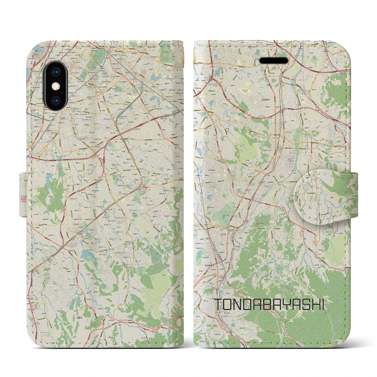 【富田林(大阪府)】地図柄iPhoneケース(手帳タイプ)ナチュラル・iPhone XS / X 用