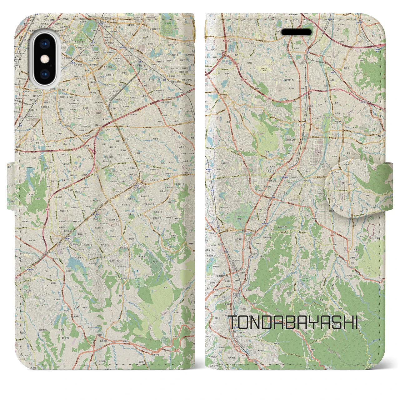 【富田林(大阪府)】地図柄iPhoneケース(手帳タイプ)ナチュラル・iPhone XS Max 用