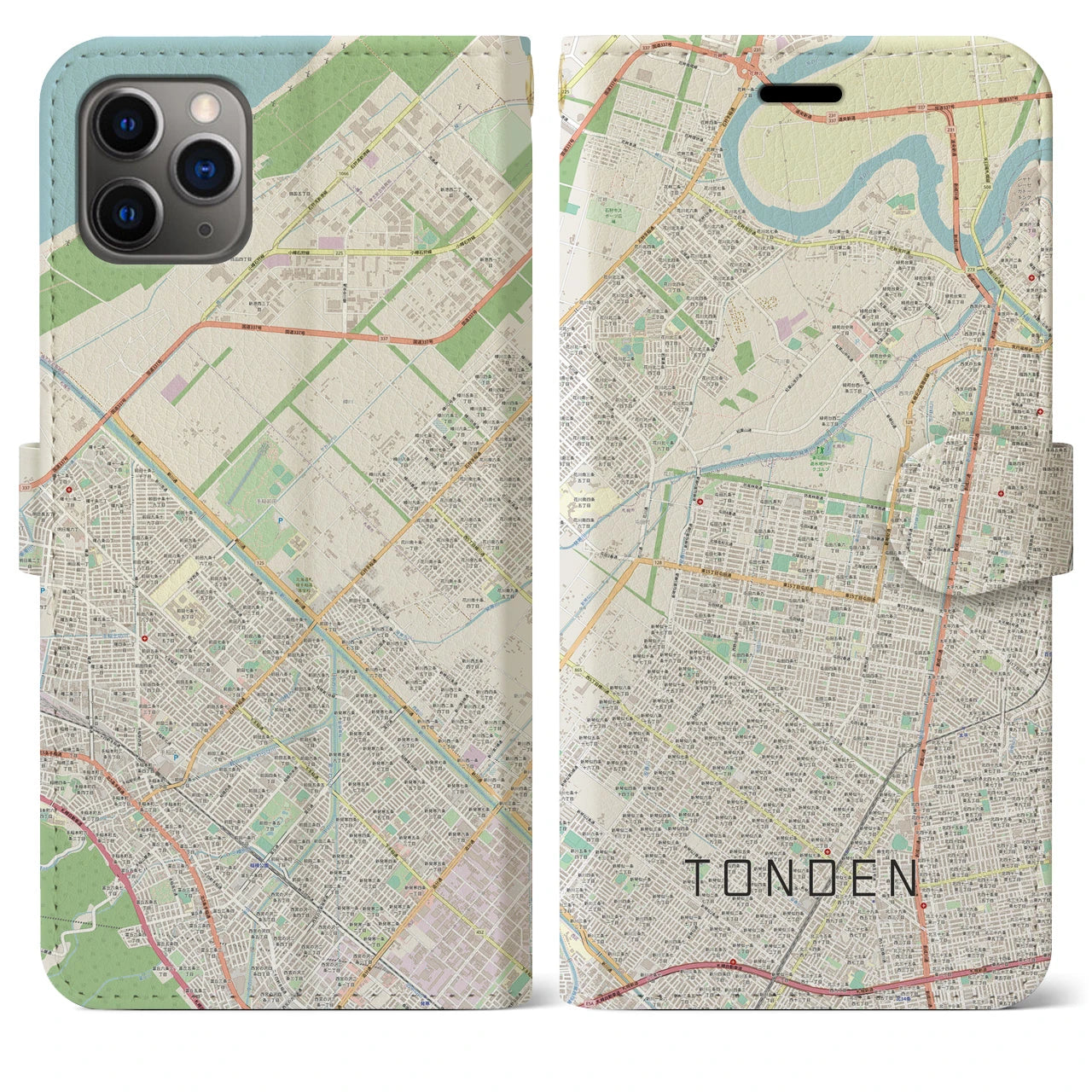 【屯田(北海道)】地図柄iPhoneケース(手帳タイプ)ナチュラル・iPhone 11 Pro Max 用