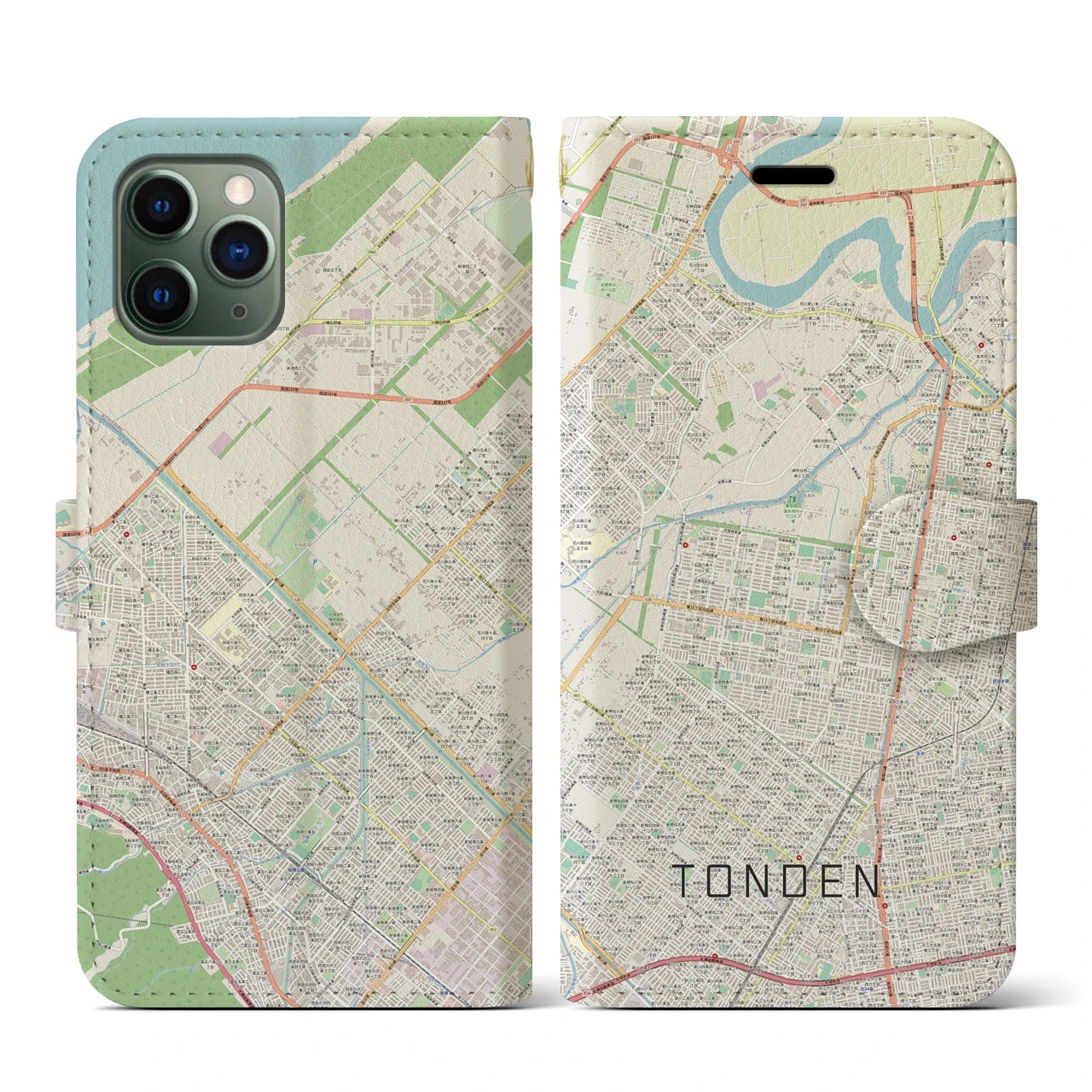 【屯田(北海道)】地図柄iPhoneケース(手帳タイプ)ナチュラル・iPhone 11 Pro 用