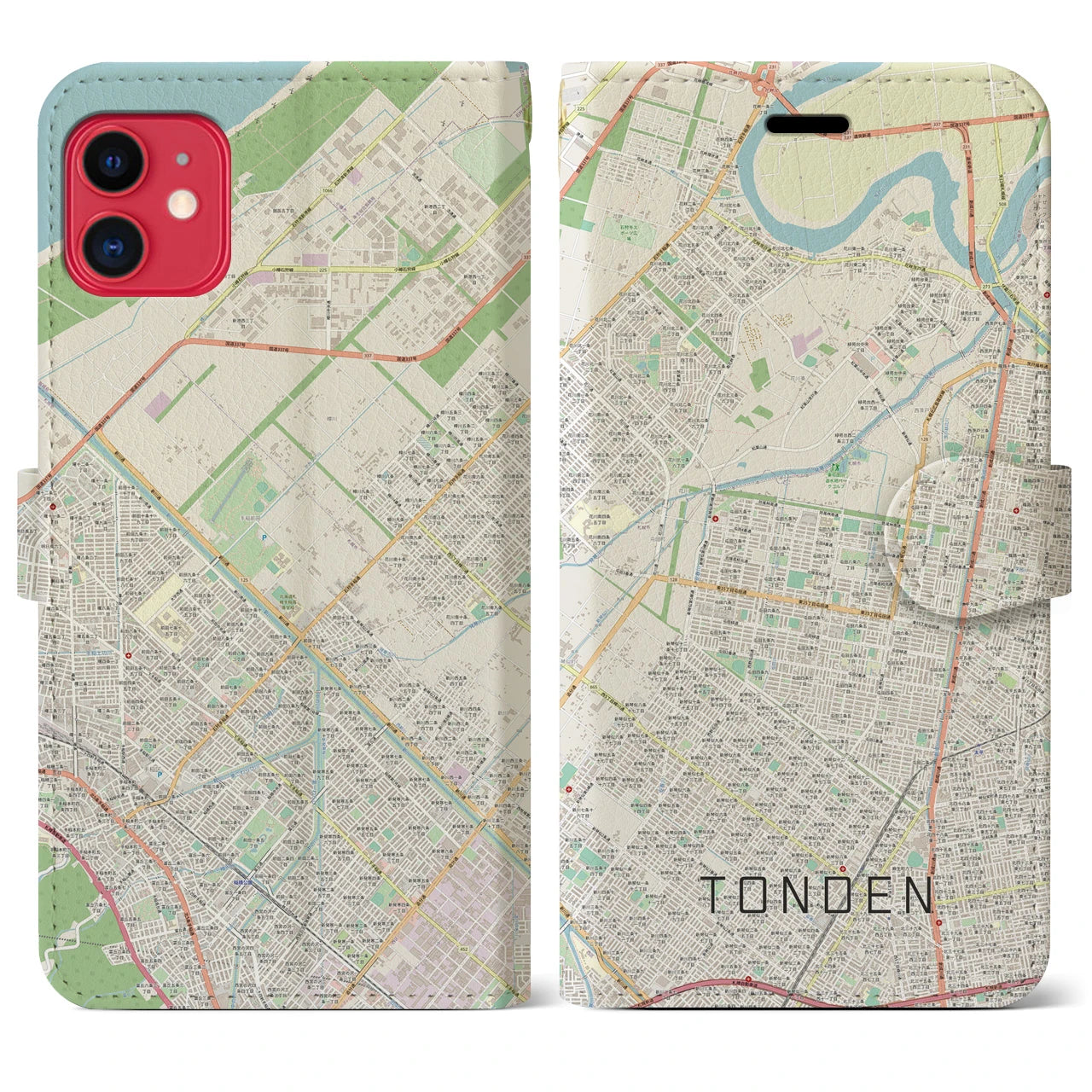 【屯田(北海道)】地図柄iPhoneケース(手帳タイプ)ナチュラル・iPhone 11 用
