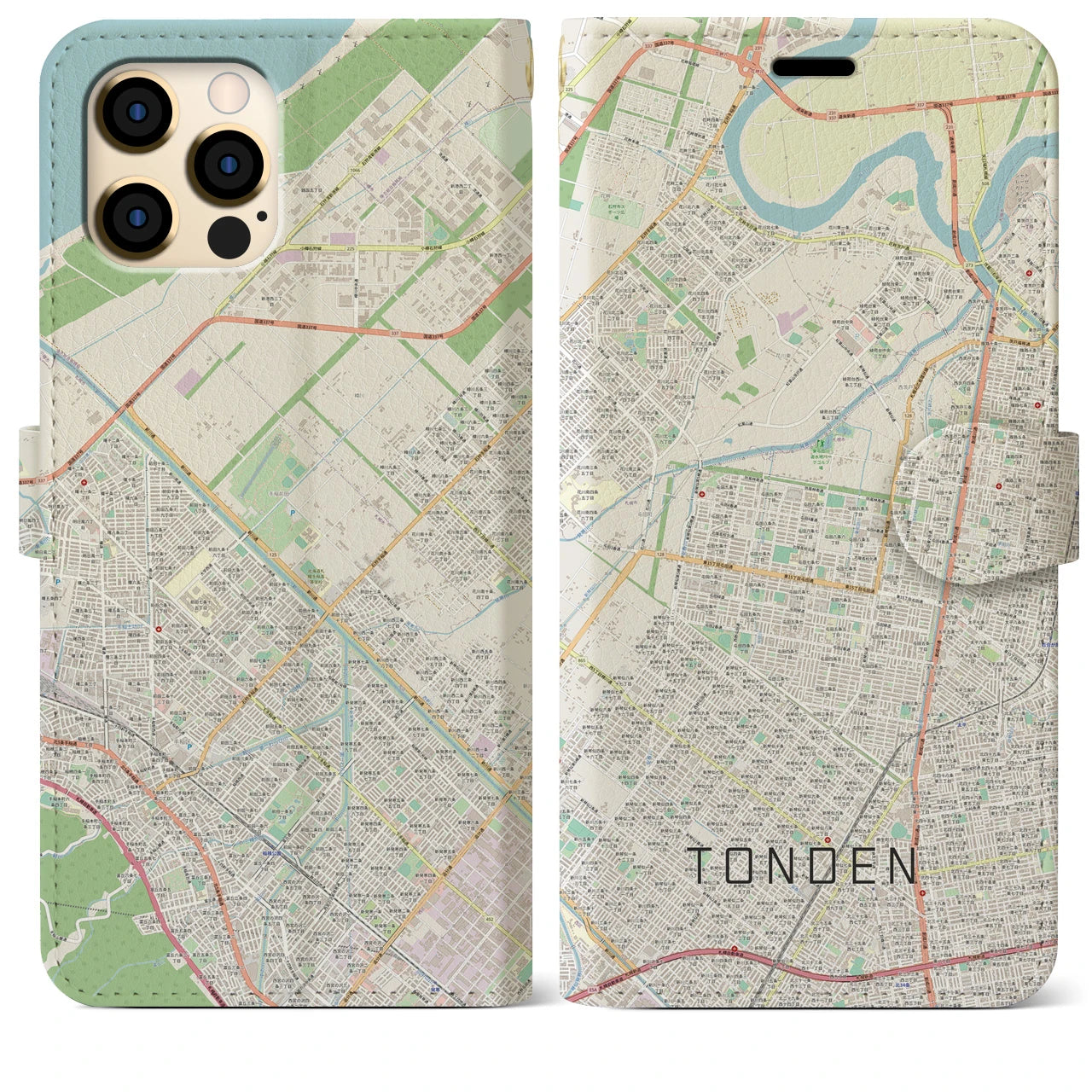 【屯田(北海道)】地図柄iPhoneケース(手帳タイプ)ナチュラル・iPhone 12 Pro Max 用