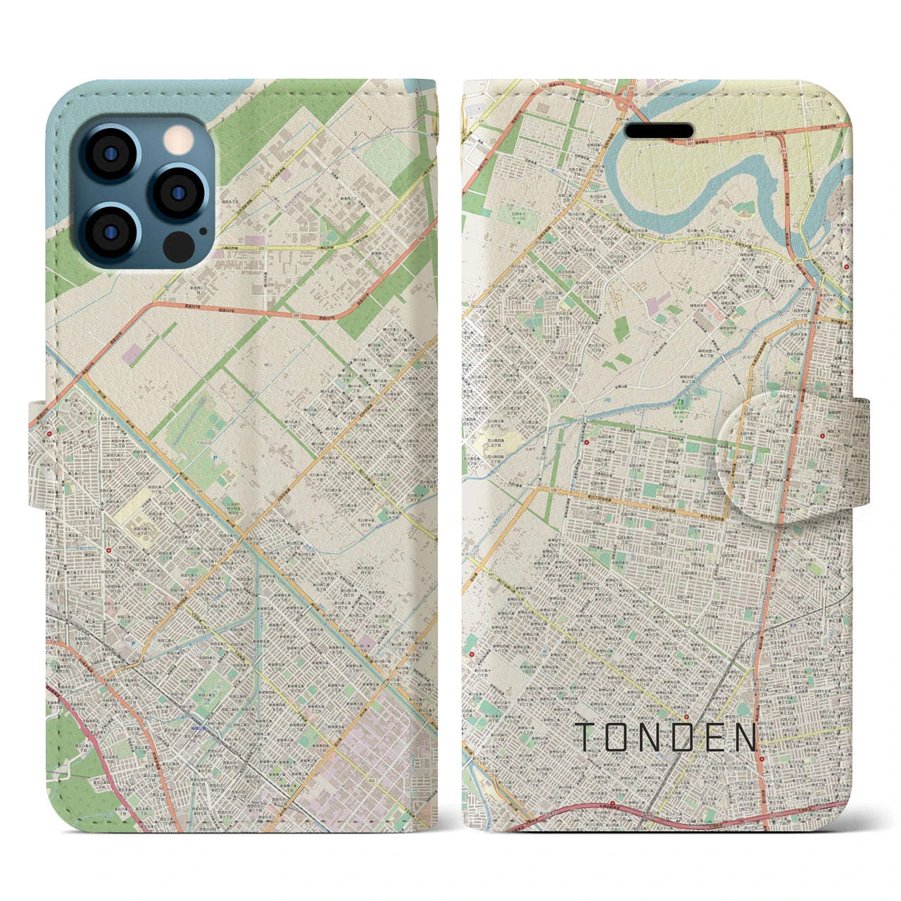 【屯田(北海道)】地図柄iPhoneケース(手帳タイプ)ナチュラル・iPhone 12 / 12 Pro 用