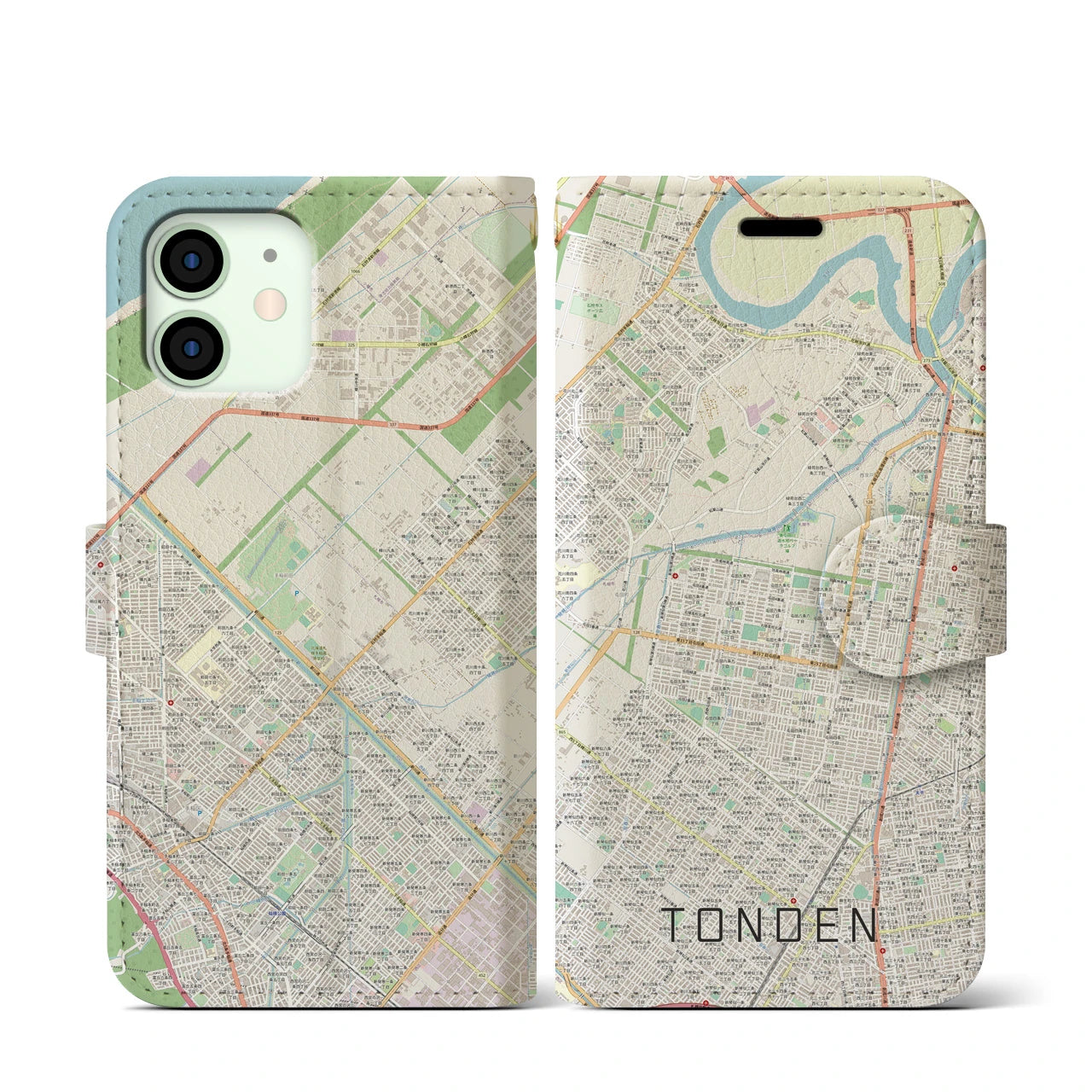 【屯田(北海道)】地図柄iPhoneケース(手帳タイプ)ナチュラル・iPhone 12 mini 用