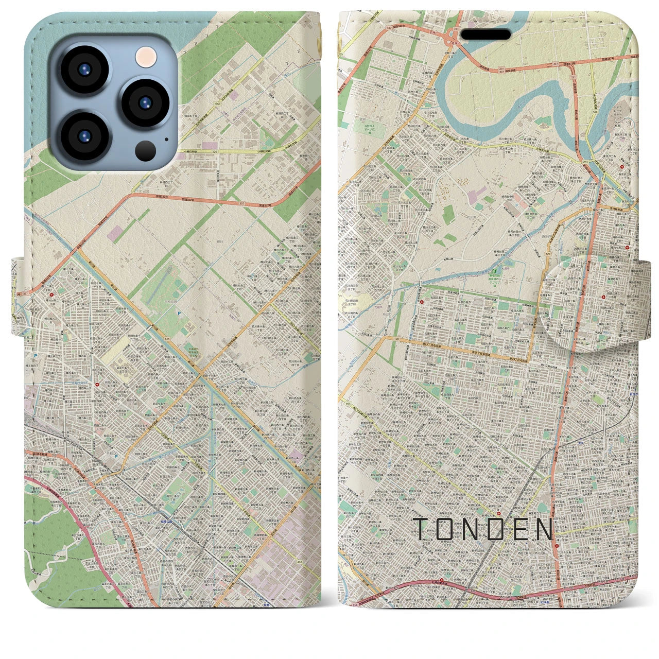 【屯田(北海道)】地図柄iPhoneケース(手帳タイプ)ナチュラル・iPhone 13 Pro Max 用