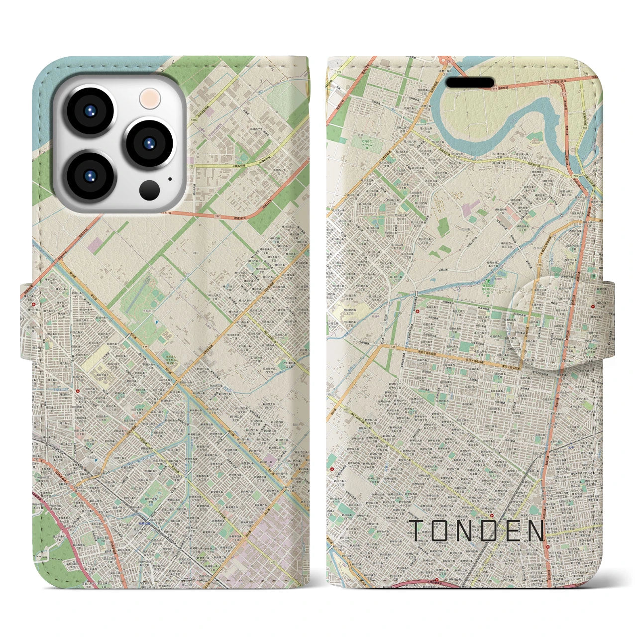 【屯田(北海道)】地図柄iPhoneケース(手帳タイプ)ナチュラル・iPhone 13 Pro 用