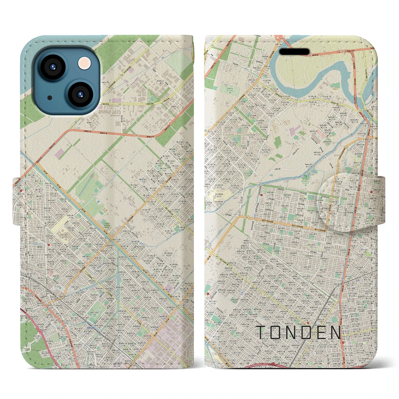 【屯田(北海道)】地図柄iPhoneケース(手帳タイプ)ナチュラル・iPhone 13 用