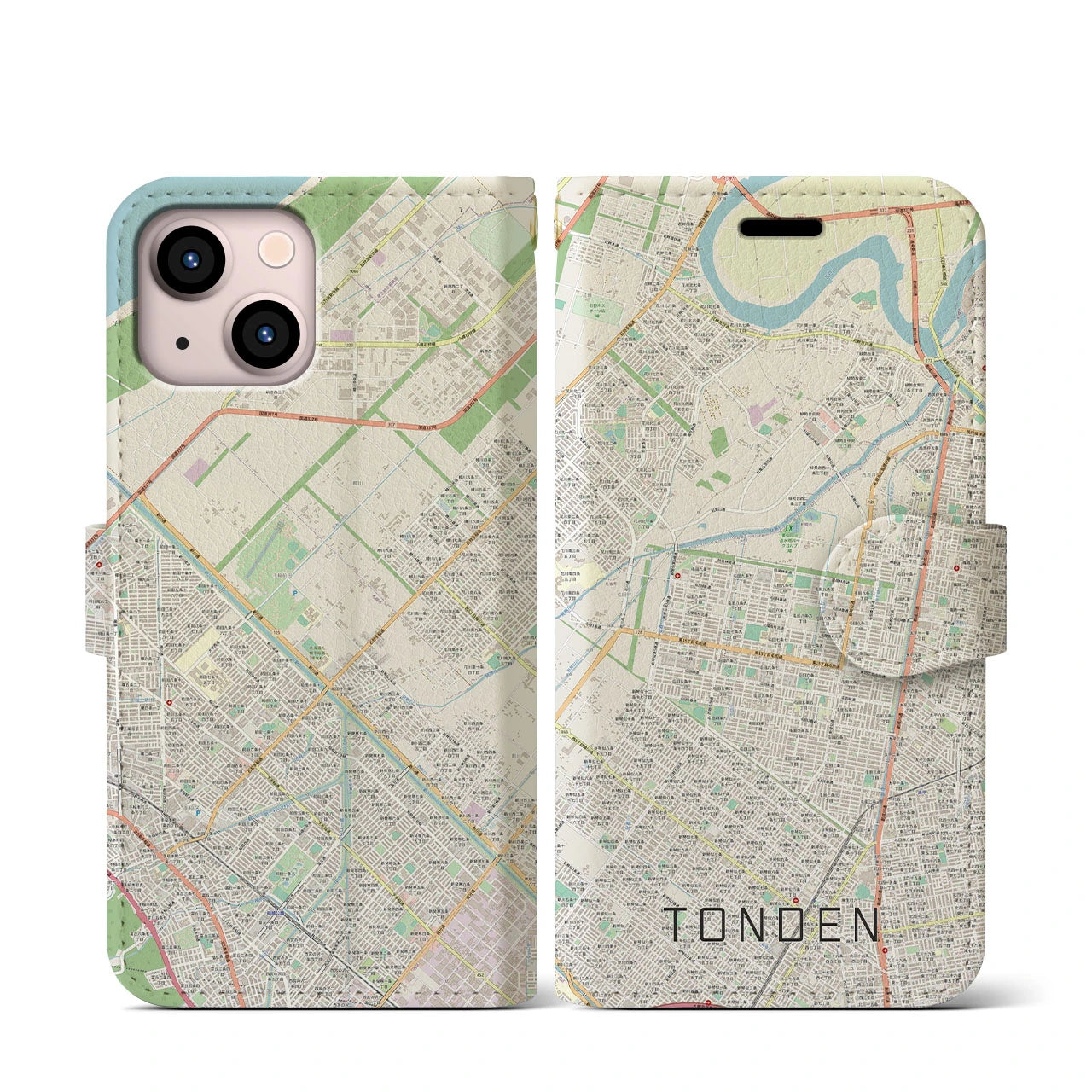 【屯田(北海道)】地図柄iPhoneケース(手帳タイプ)ナチュラル・iPhone 13 mini 用