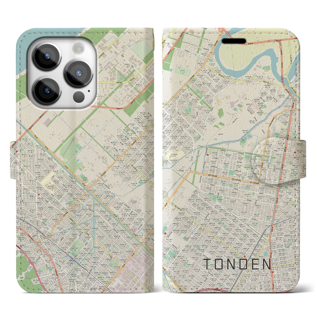【屯田(北海道)】地図柄iPhoneケース(手帳タイプ)ナチュラル・iPhone 14 Pro 用