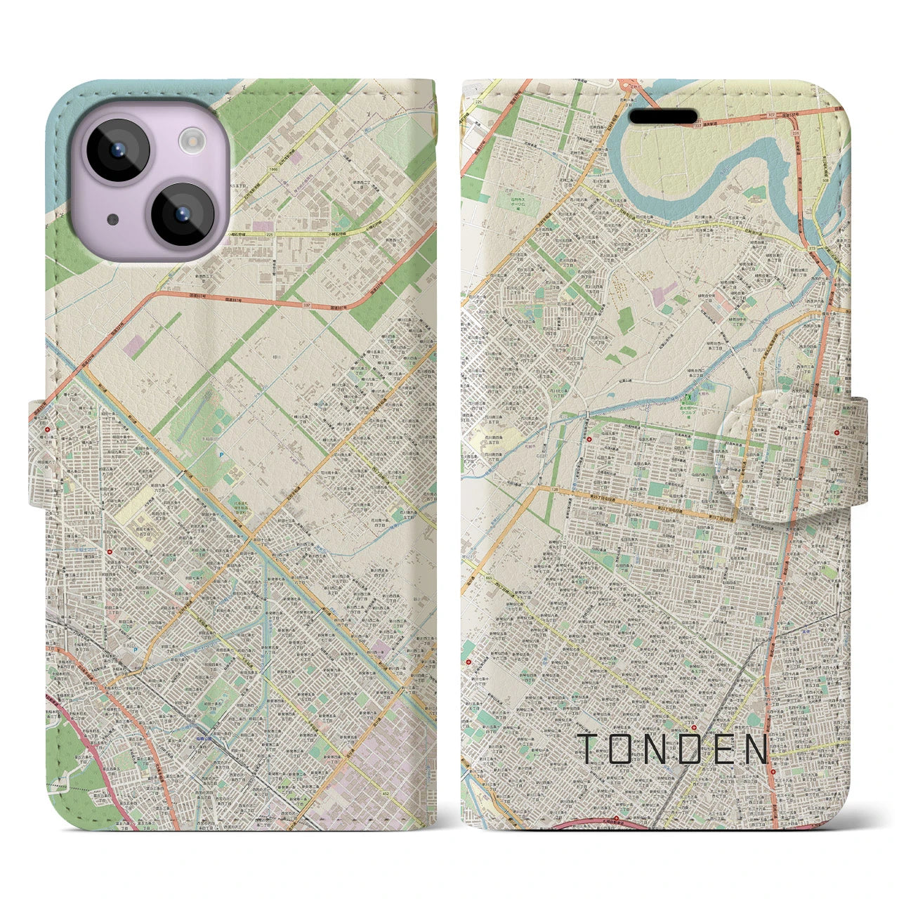 【屯田(北海道)】地図柄iPhoneケース(手帳タイプ)ナチュラル・iPhone 14 用