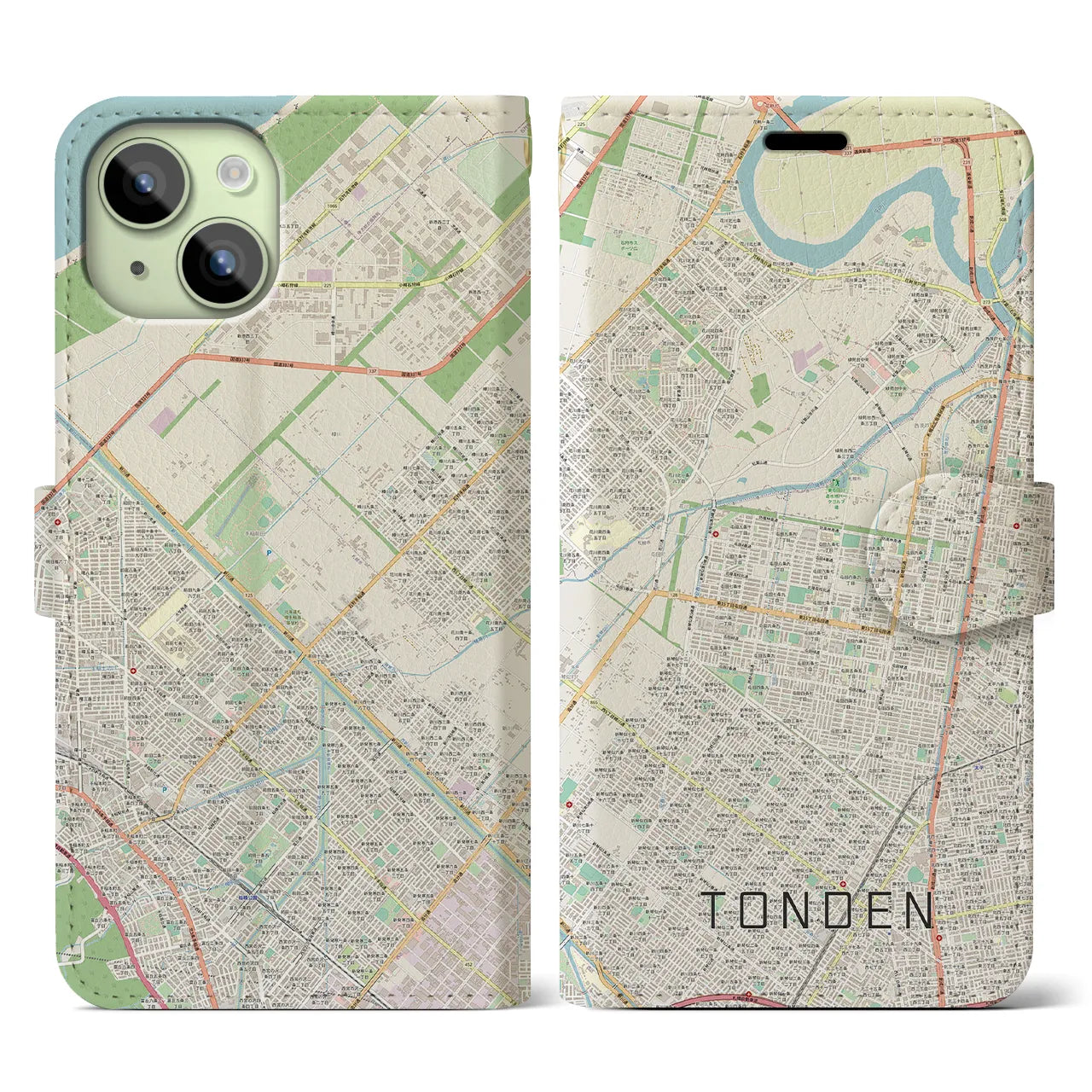 【屯田(北海道)】地図柄iPhoneケース(手帳タイプ)ナチュラル・iPhone 15 用