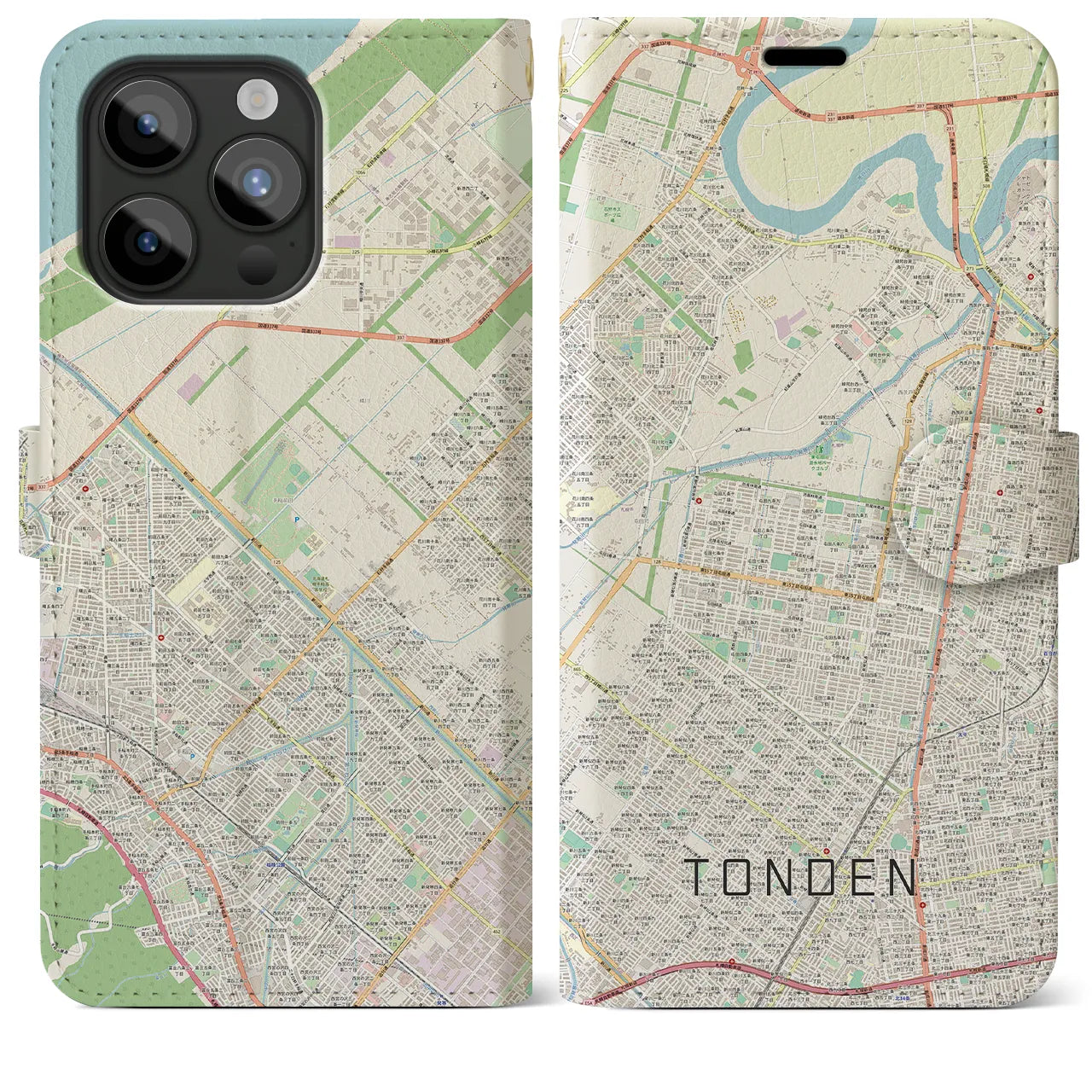 【屯田(北海道)】地図柄iPhoneケース(手帳タイプ)ナチュラル・iPhone 15 Pro Max 用