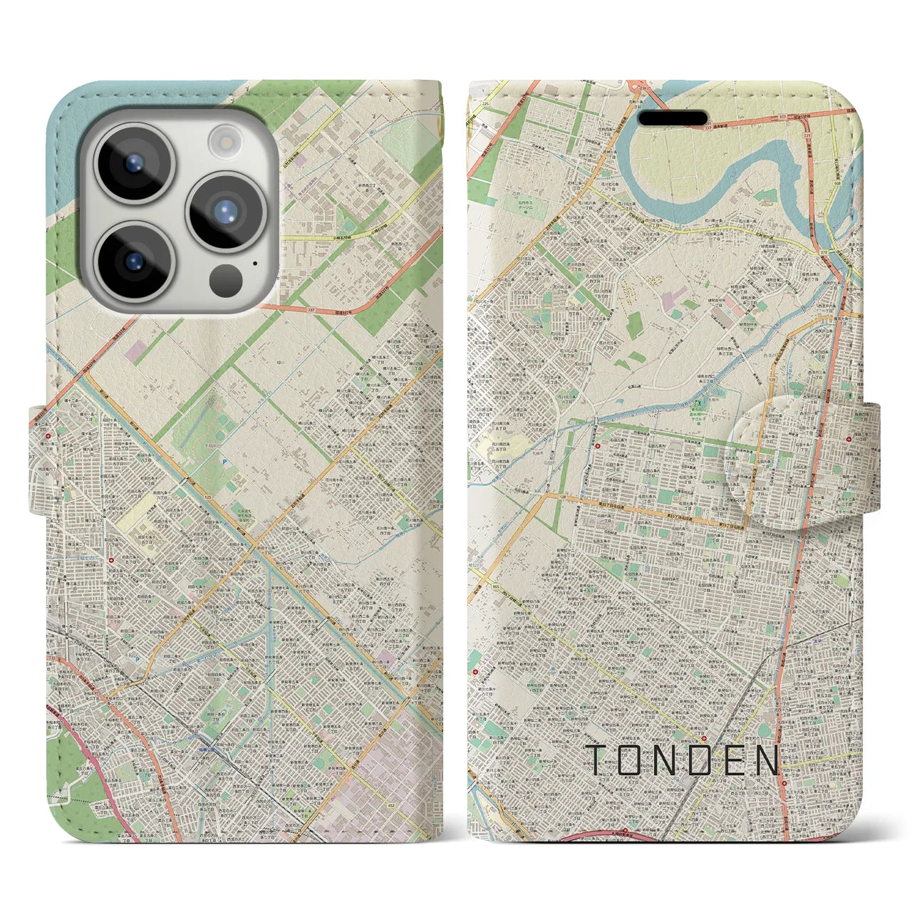 【屯田(北海道)】地図柄iPhoneケース(手帳タイプ)ナチュラル・iPhone 15 Pro 用