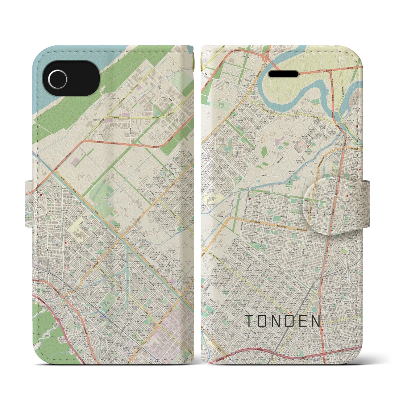 【屯田(北海道)】地図柄iPhoneケース(手帳タイプ)ナチュラル・iPhone SE(第3 / 第2世代) / 8 / 7 / 6s / 6 用