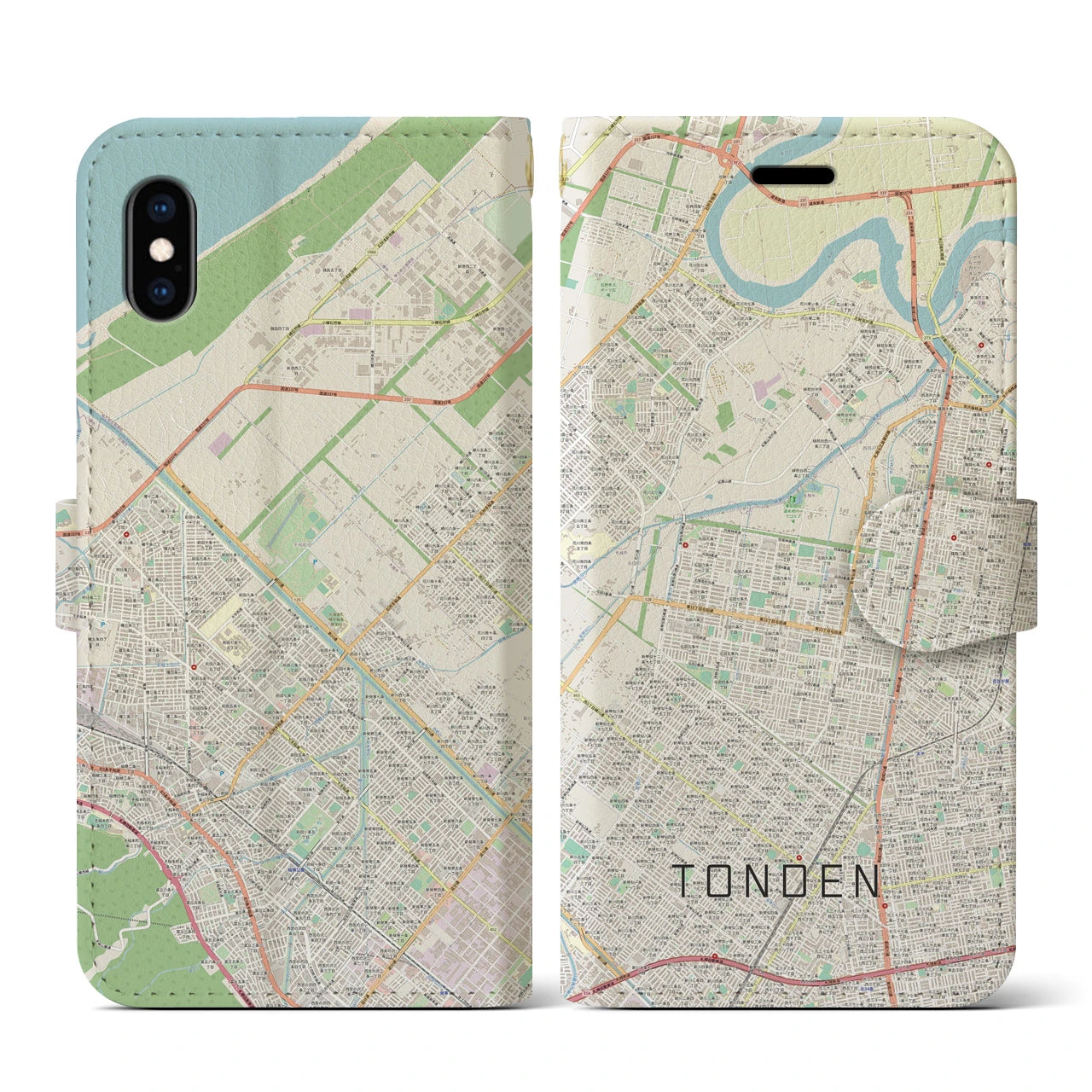 【屯田(北海道)】地図柄iPhoneケース(手帳タイプ)ナチュラル・iPhone XS / X 用