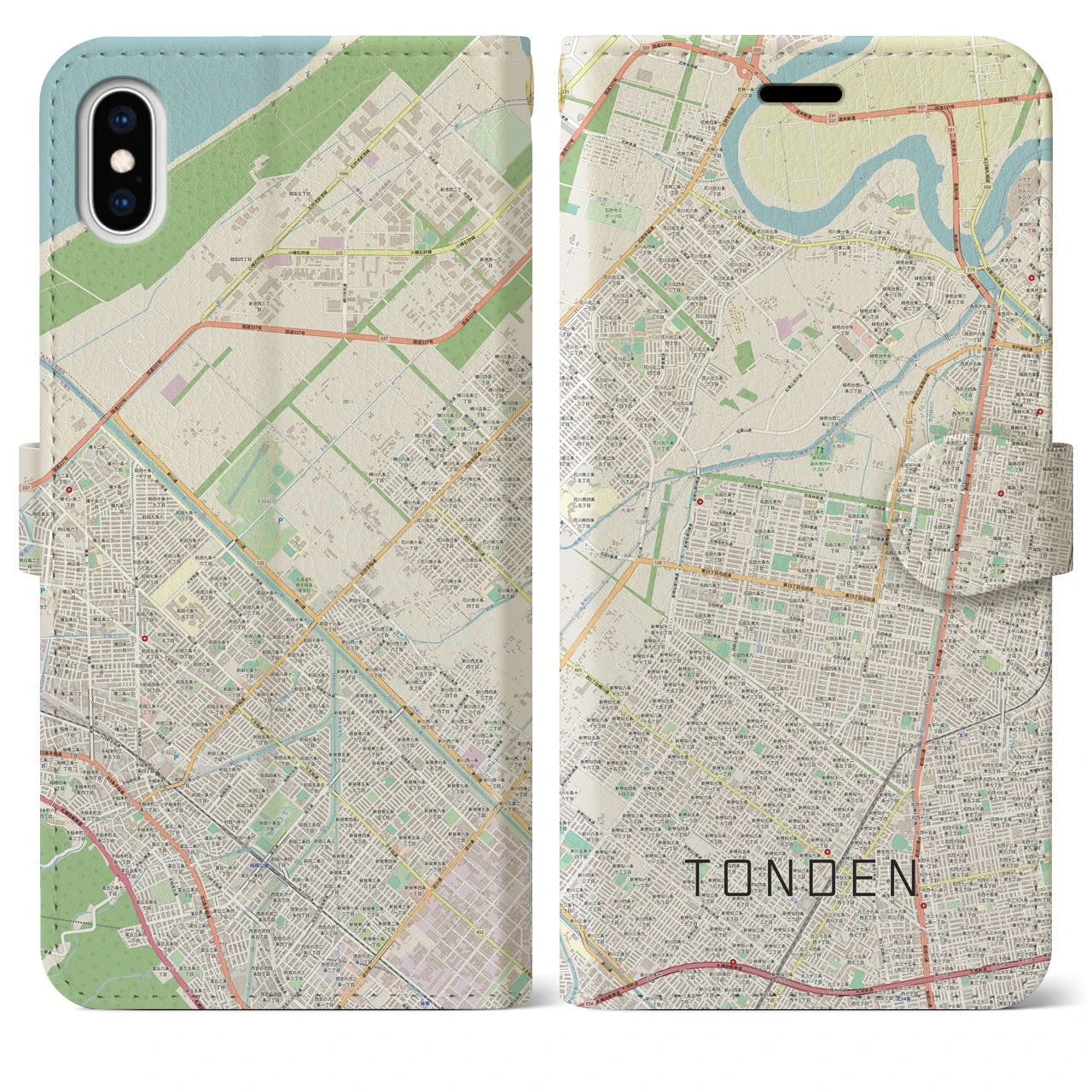 【屯田(北海道)】地図柄iPhoneケース(手帳タイプ)ナチュラル・iPhone XS Max 用