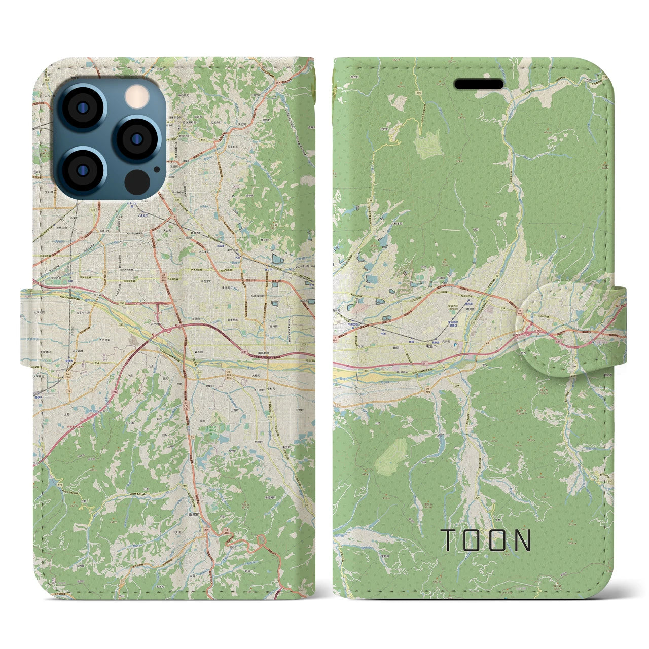 【東温(愛媛県)】地図柄iPhoneケース(手帳タイプ)ナチュラル・iPhone 12 / 12 Pro 用