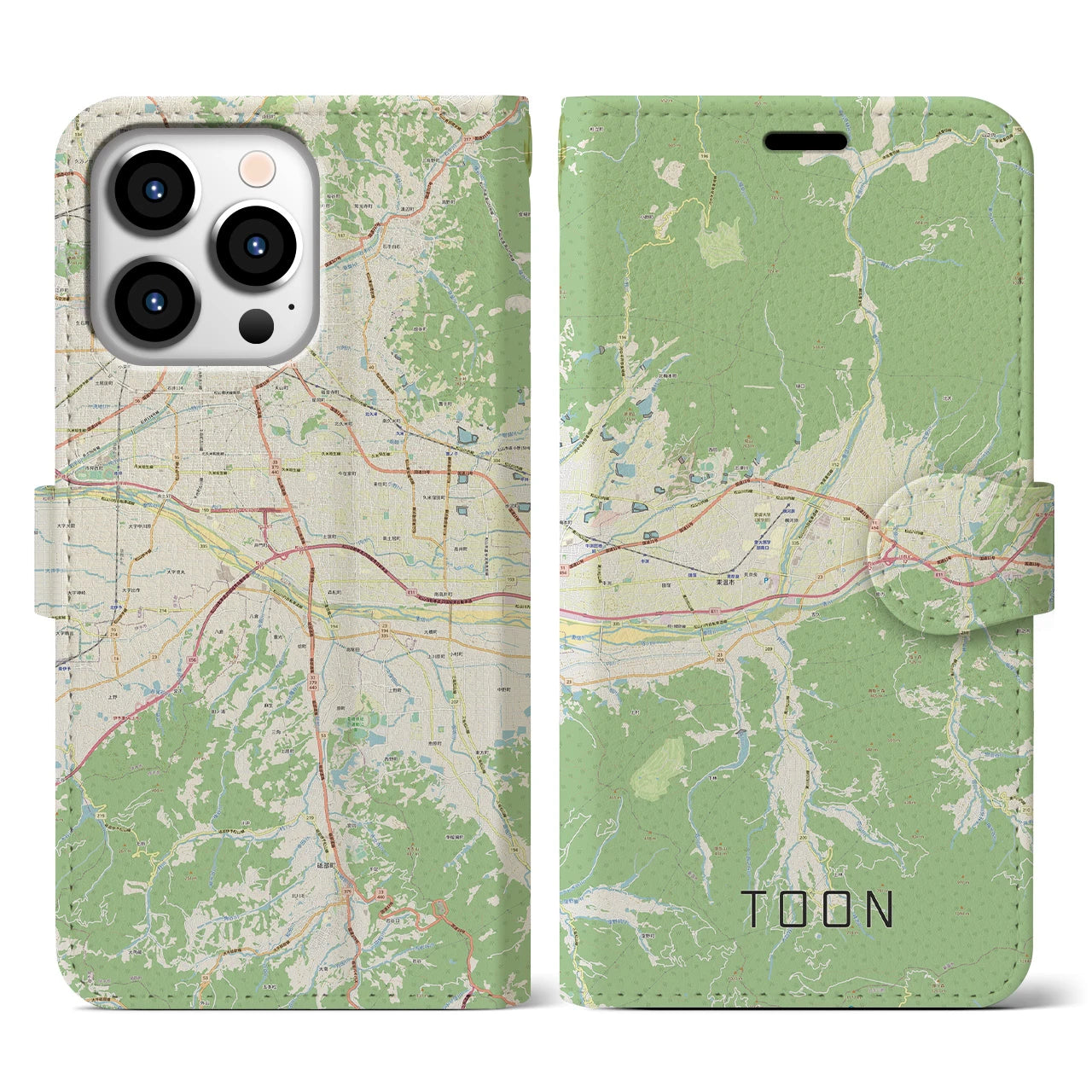 【東温(愛媛県)】地図柄iPhoneケース(手帳タイプ)ナチュラル・iPhone 13 Pro 用