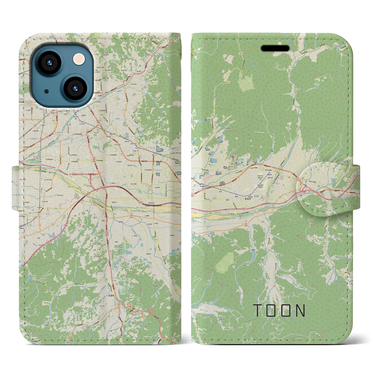 【東温(愛媛県)】地図柄iPhoneケース(手帳タイプ)ナチュラル・iPhone 13 用