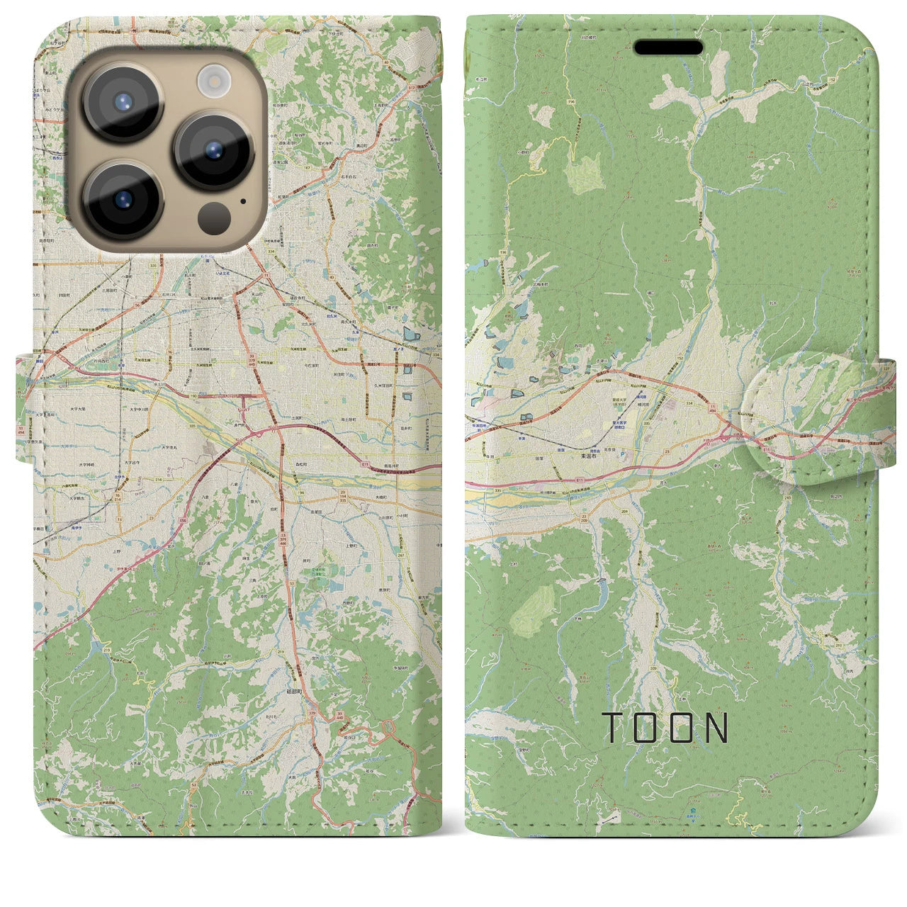 【東温(愛媛県)】地図柄iPhoneケース(手帳タイプ)ナチュラル・iPhone 14 Pro Max 用