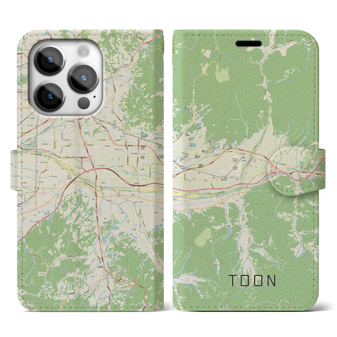 【東温(愛媛県)】地図柄iPhoneケース(手帳タイプ)ナチュラル・iPhone 14 Pro 用