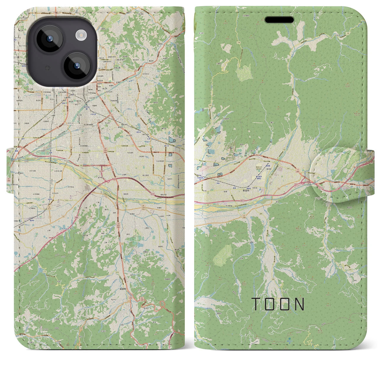 【東温(愛媛県)】地図柄iPhoneケース(手帳タイプ)ナチュラル・iPhone 14 Plus 用