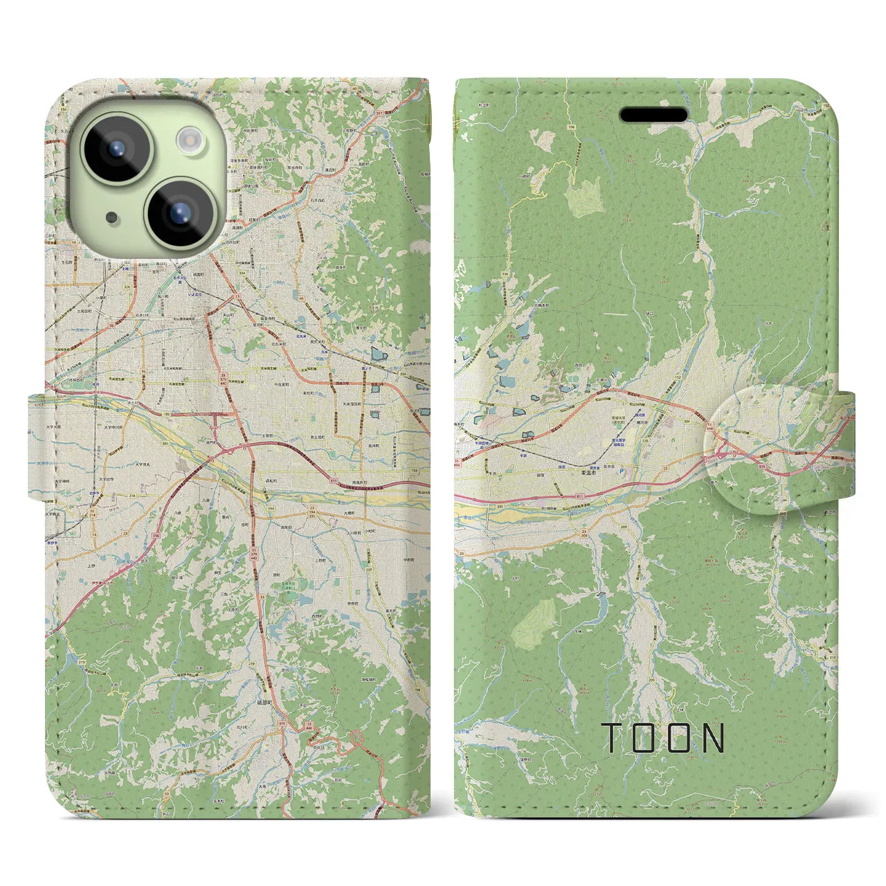 【東温(愛媛県)】地図柄iPhoneケース(手帳タイプ)ナチュラル・iPhone 15 用