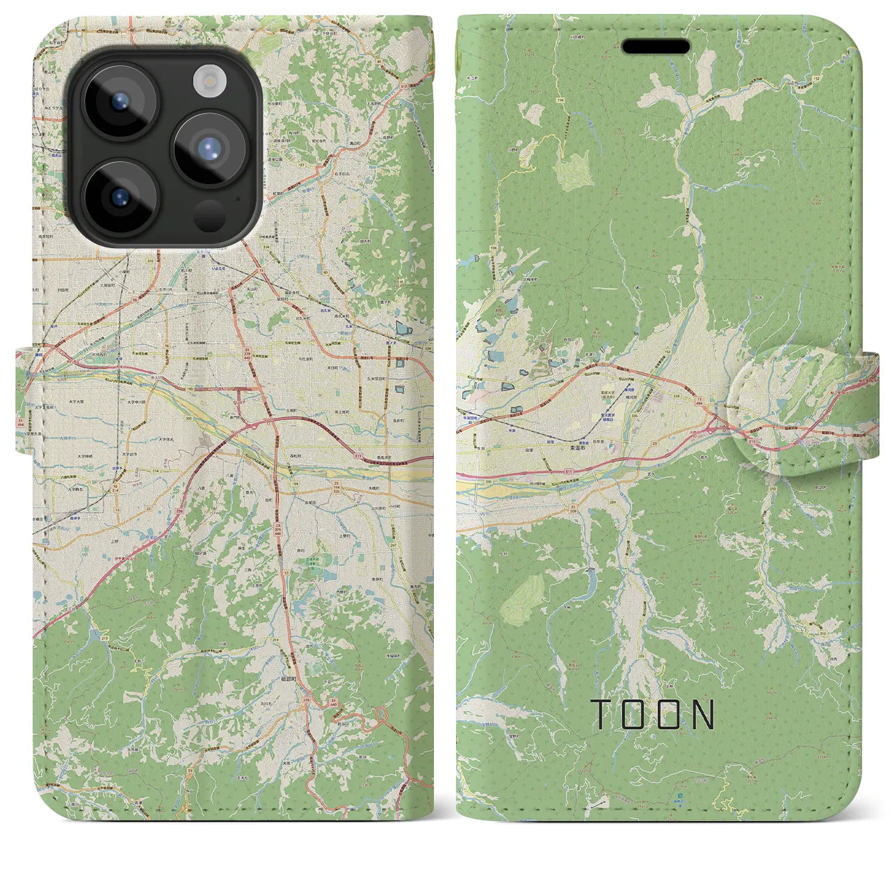 【東温(愛媛県)】地図柄iPhoneケース(手帳タイプ)ナチュラル・iPhone 15 Pro Max 用